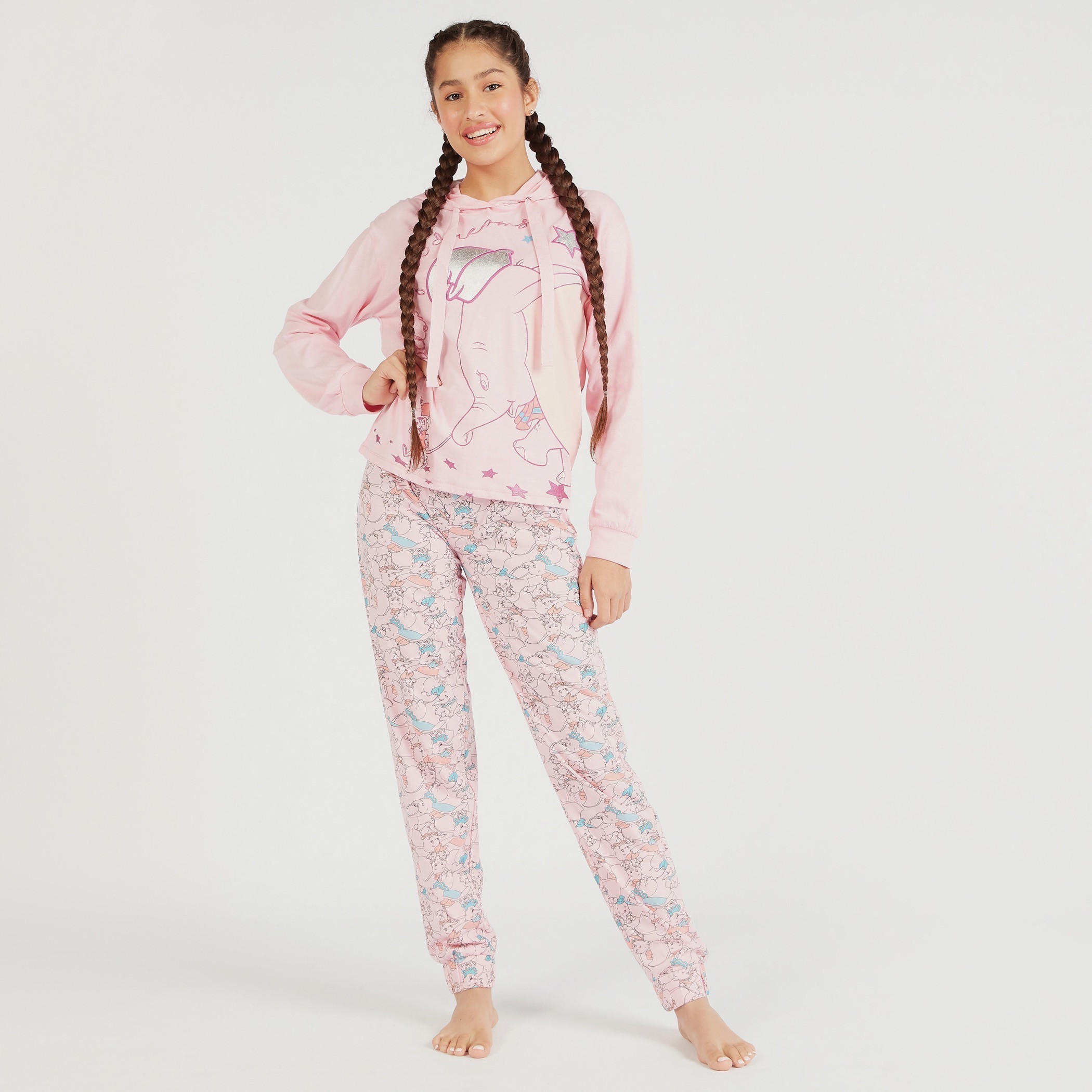طقم بنطلون بيجاما وسويت شيرت بياقة بقبّعة وطبعات-women-clothing-nightwear-pyjamas-longsets-image-2