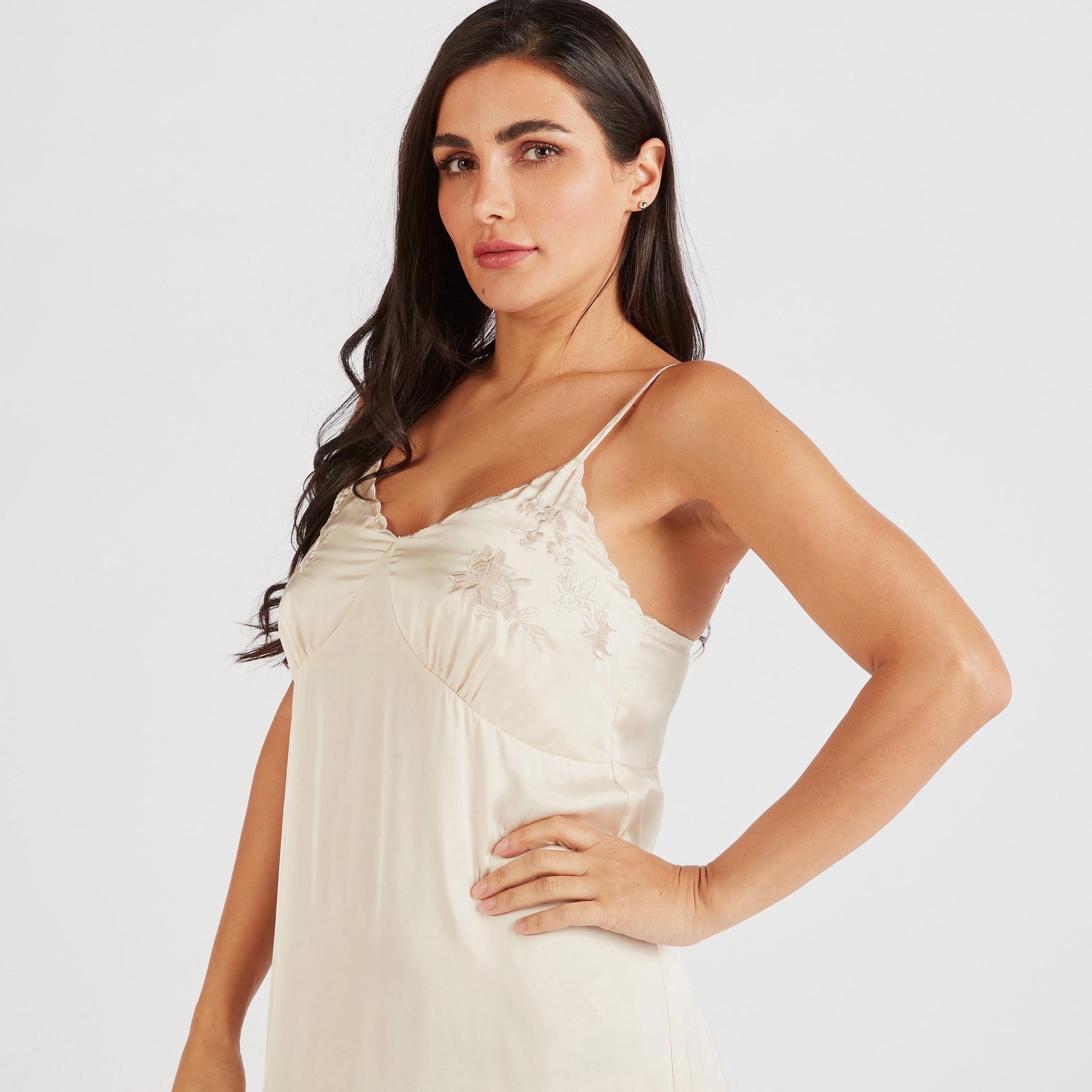 Solid V-neck Sleeveless Night Gown with Side Slits-women-clothing-nightwear-nighties-image-3