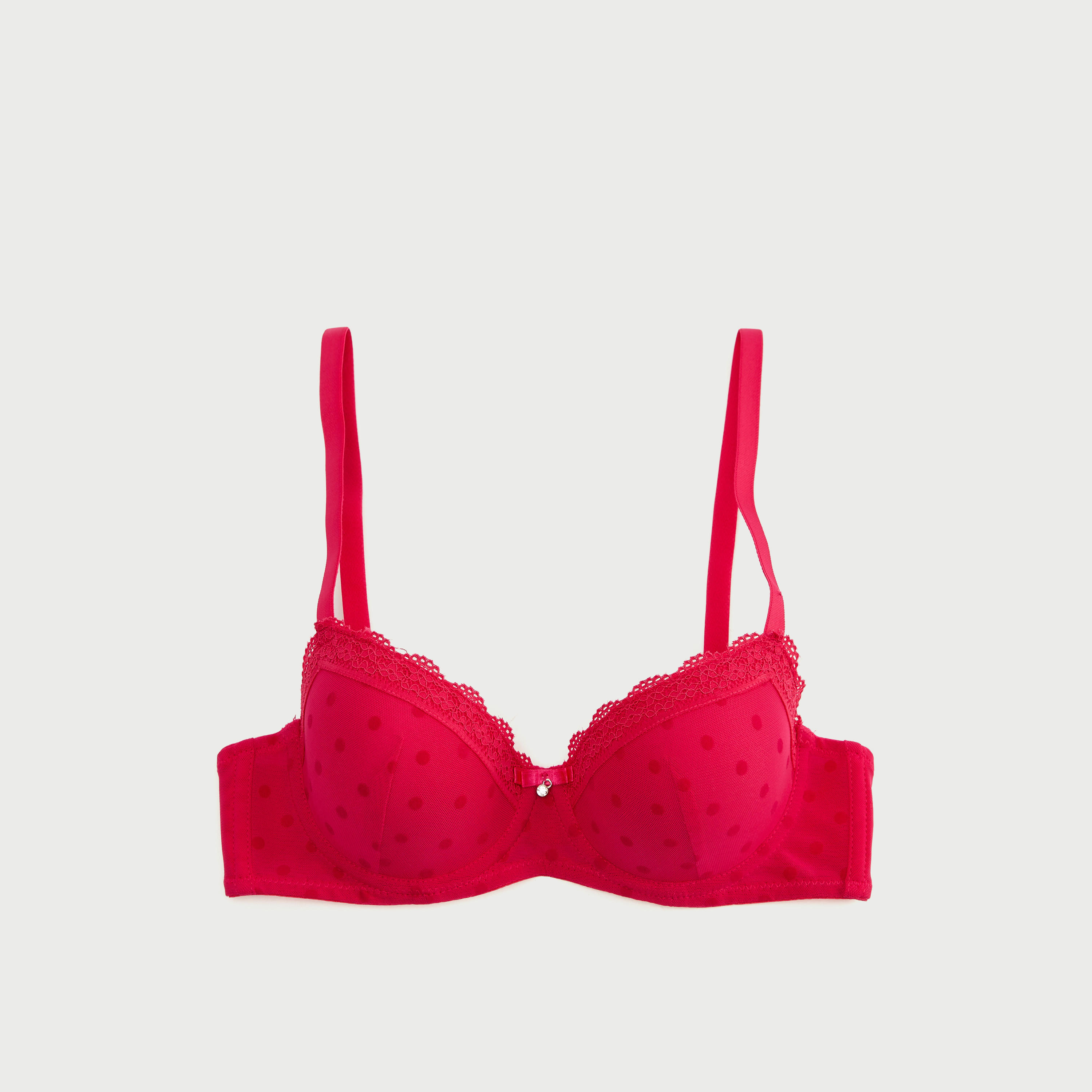 صدرية ديمي مبطّنة بطبعات منقطة وتفاصيل شبكية وأحزمة قابلة للتعديل-women-clothing-lingerie-bras-image-1