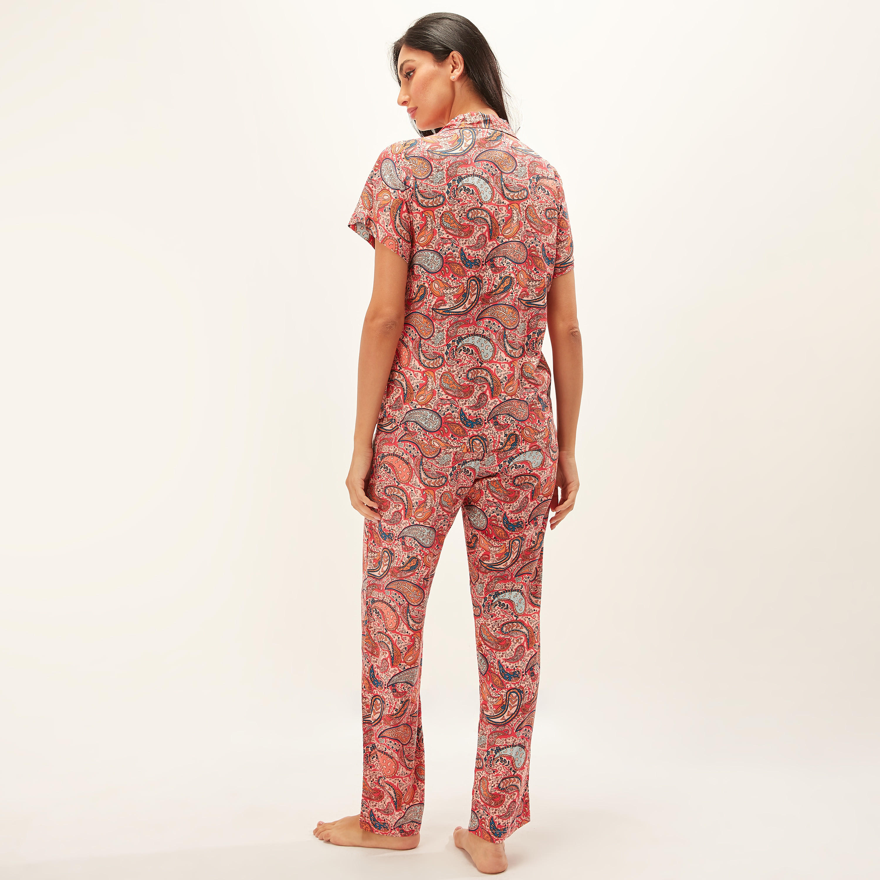 All Over Floral Print Shirt with Short Sleeves and Full Length Pyjama Set-women-clothing-nightwear-pyjamas-longsets-image-4