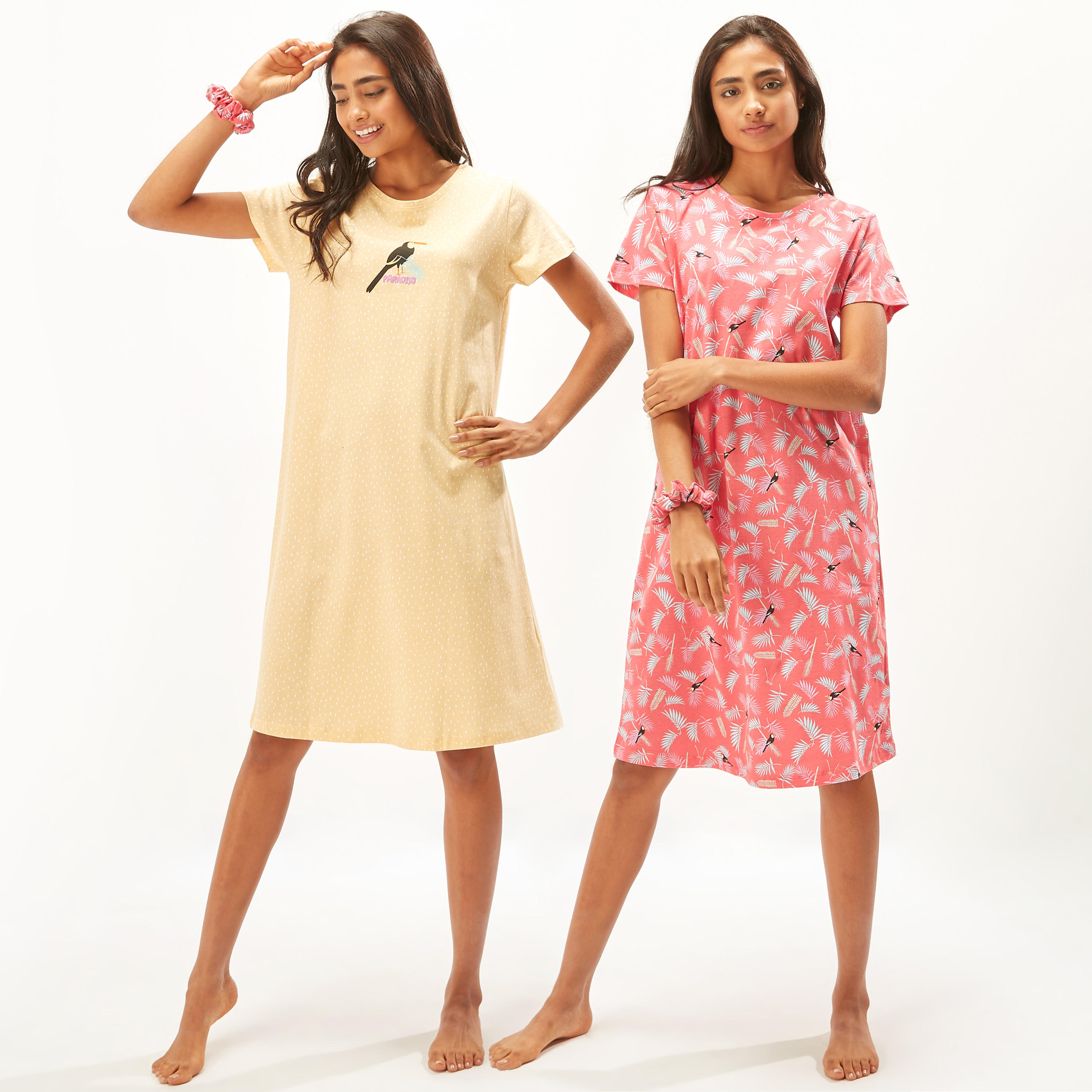 Set of 2 - Printed Night Dress with Short Sleeves-women-clothing-nightwear-nighties-image-1