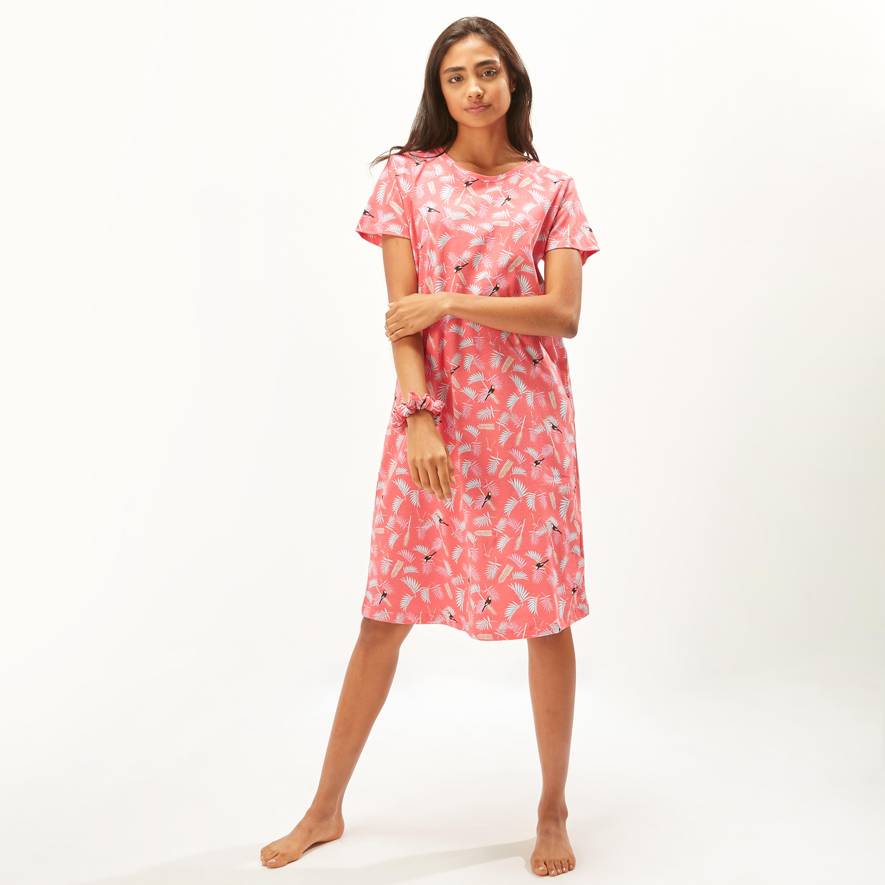 Set of 2 - Printed Night Dress with Short Sleeves-women-clothing-nightwear-nighties-image-3