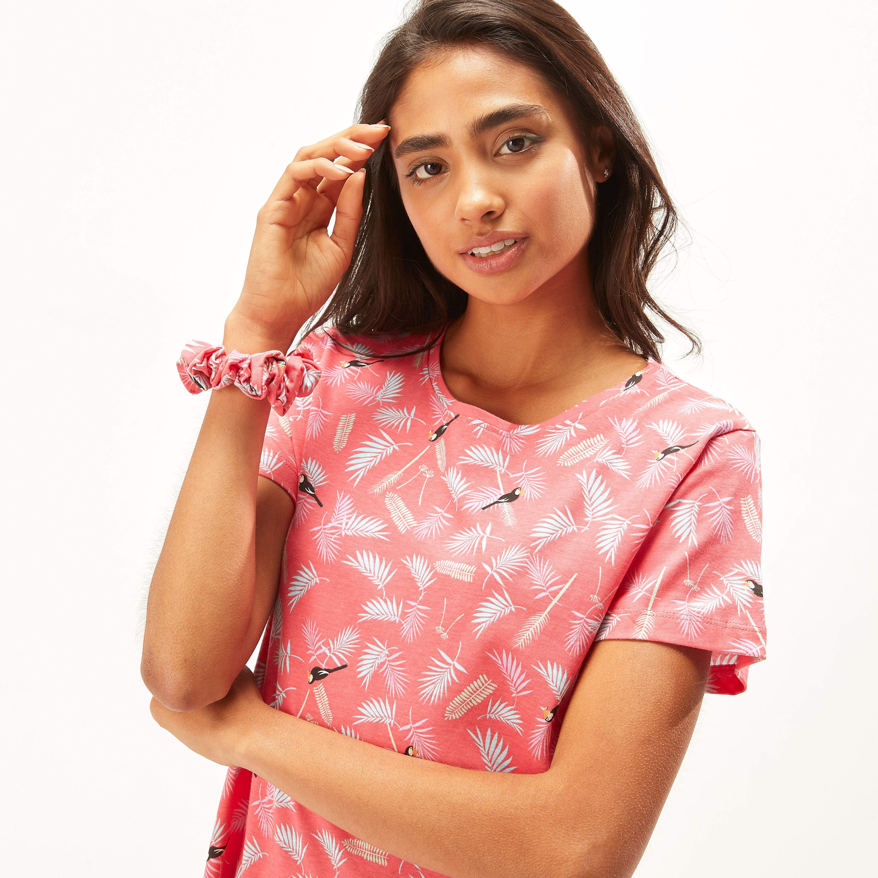 Set of 2 - Printed Night Dress with Short Sleeves-women-clothing-nightwear-nighties-image-6