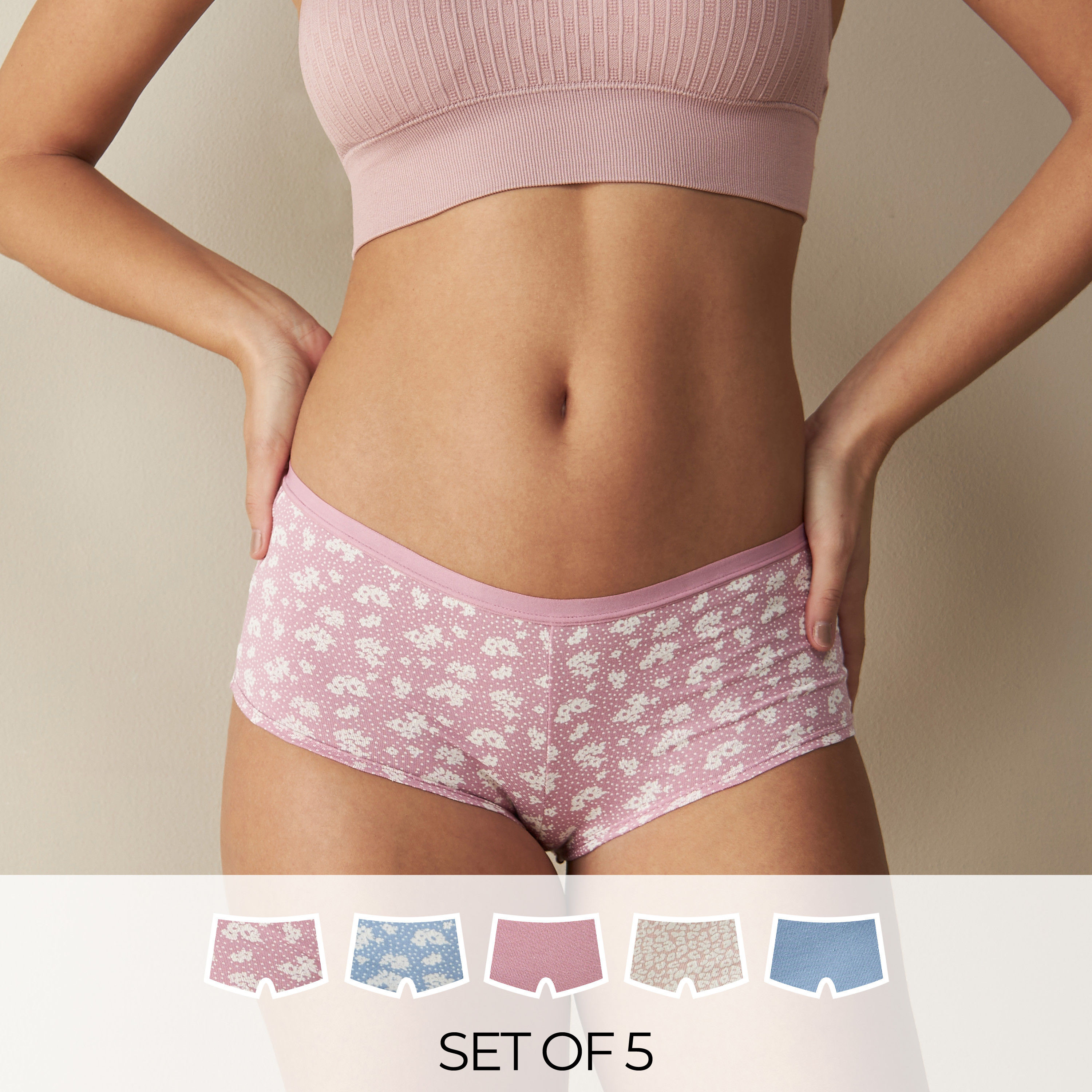 Set of 5 - Assorted Printed Boyshorts with Elasticised Waistband-women-clothing-lingerie-panties-image-1