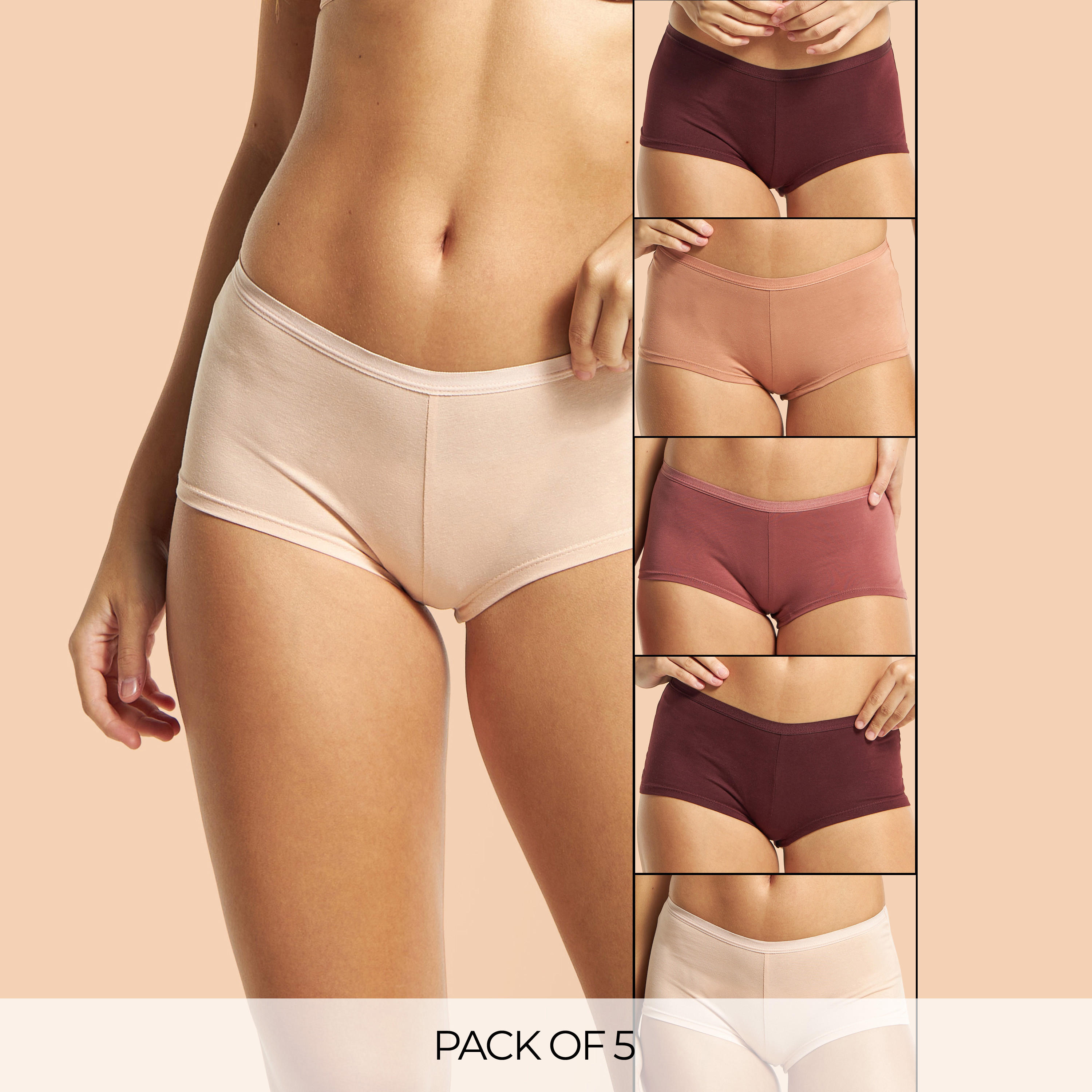 Set of 5 - Solid Boyshort Briefs with Elasticated Waist-women-clothing-lingerie-panties-image-1