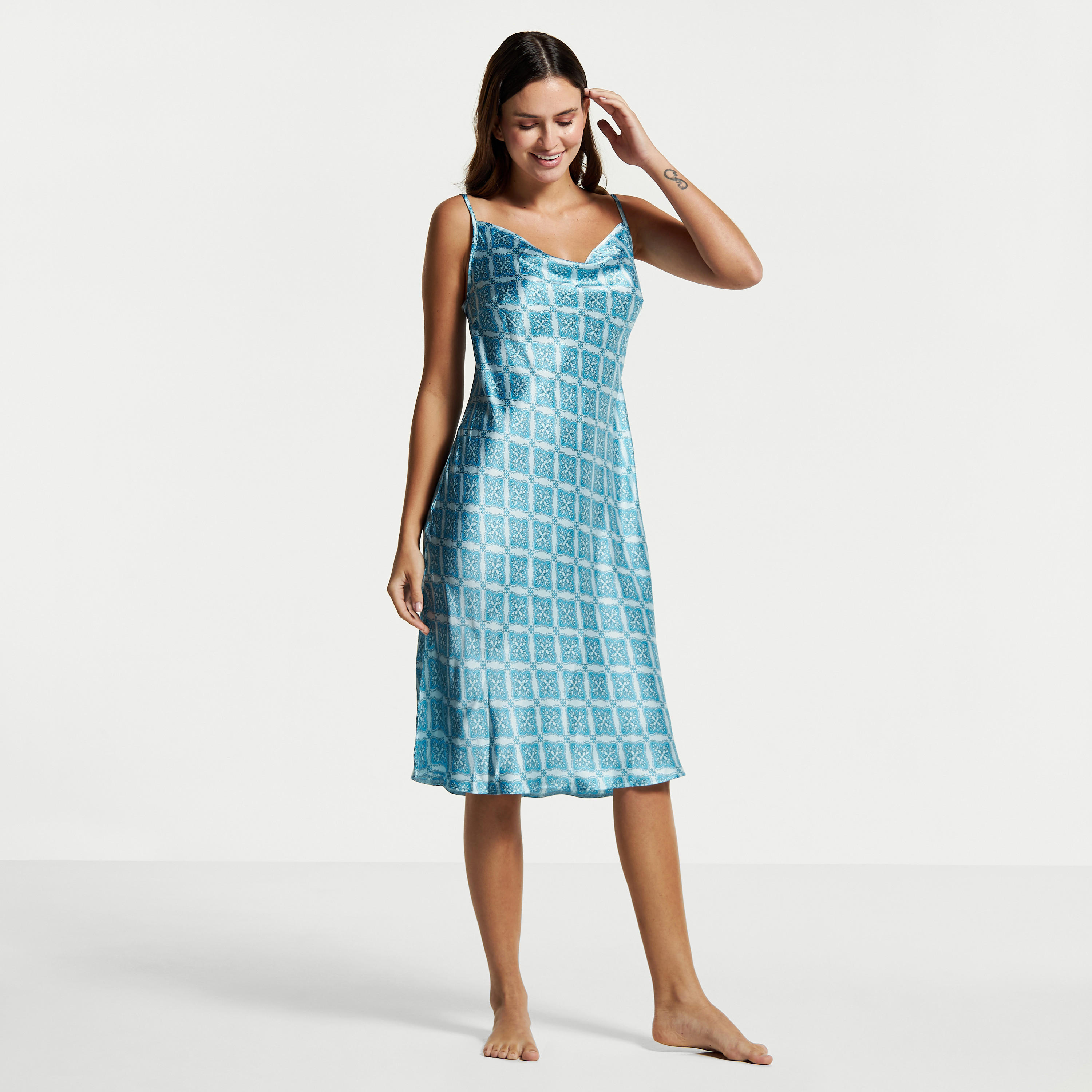 Printed Satin Night Gown with Spaghetti Straps-women-clothing-nightwear-nighties-image-1