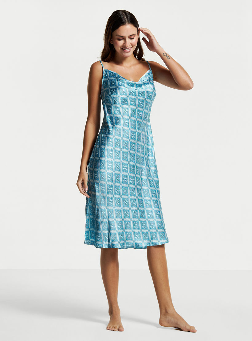 Printed Satin Night Gown with Spaghetti Straps-women-clothing-nightwear-nighties-image-1