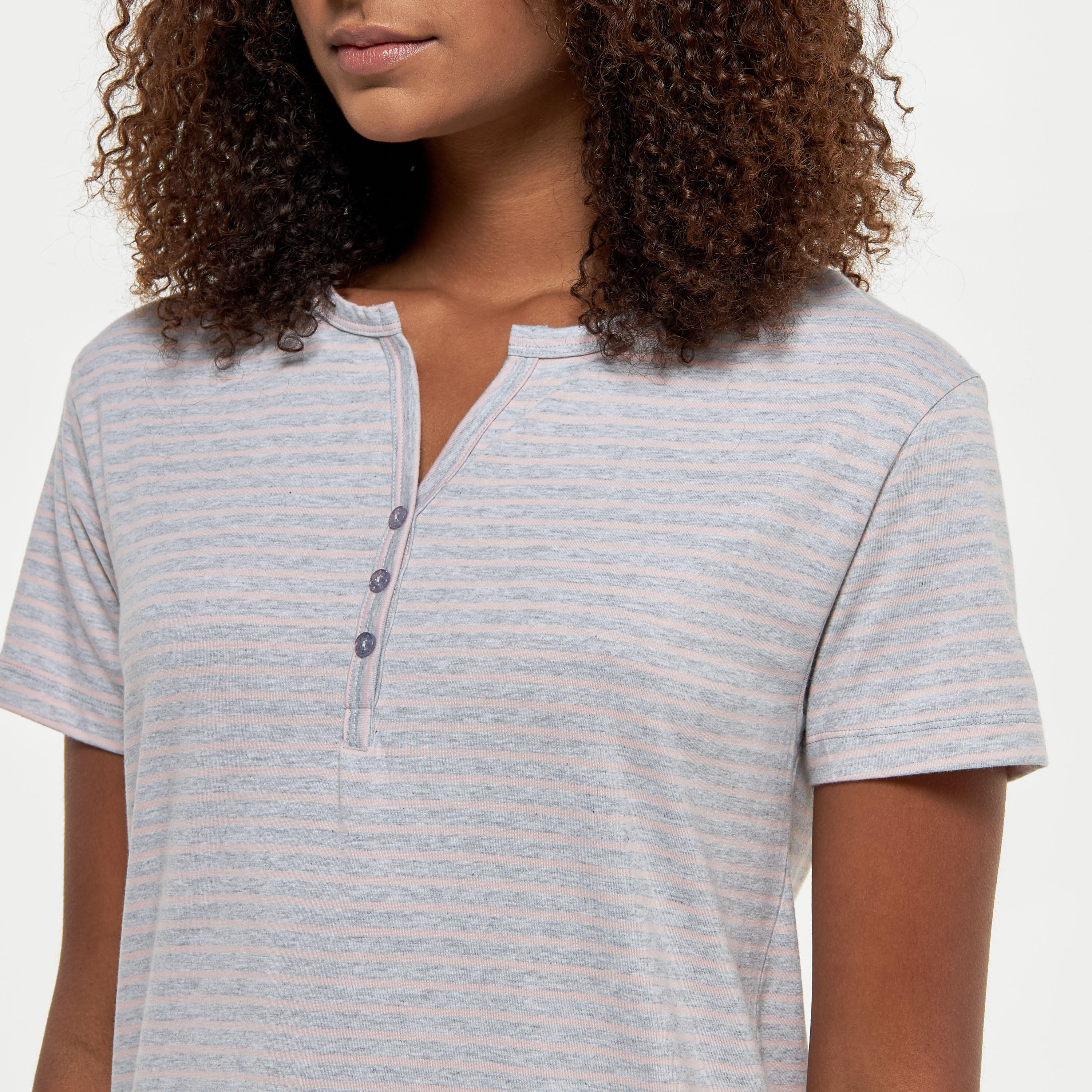Striped Sleepshirt with Short Sleeves and Button Closure-women-clothing-nightwear-nighties-image-4