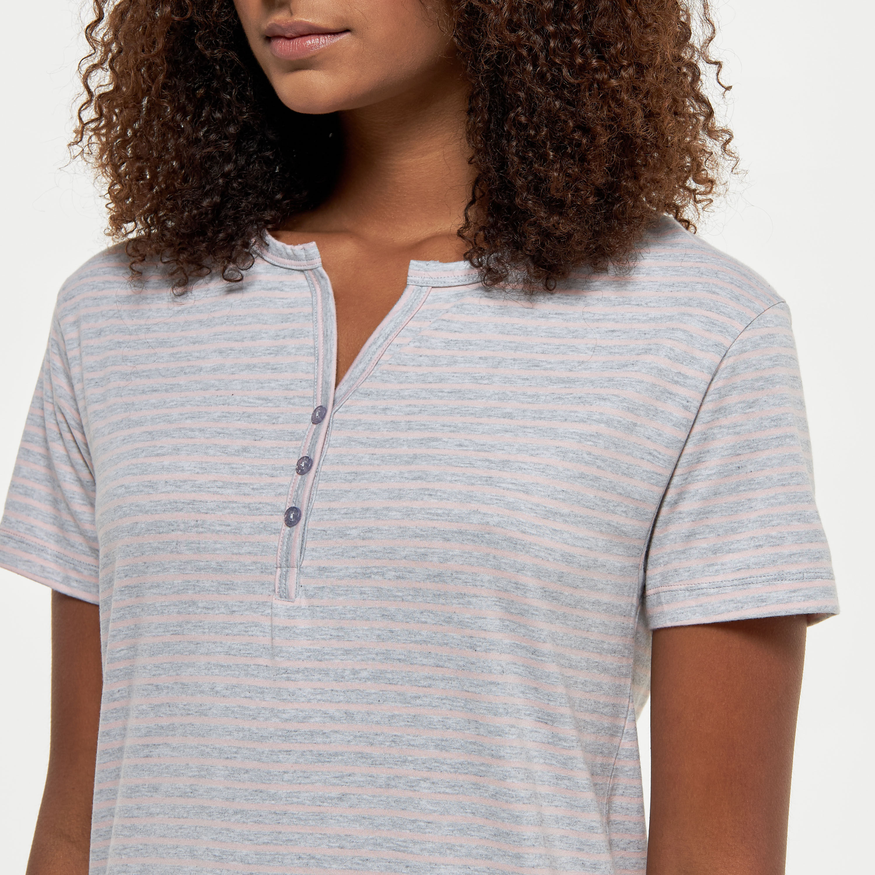 Striped Sleepshirt with Short Sleeves and Button Closure-women-clothing-nightwear-nighties-image-4
