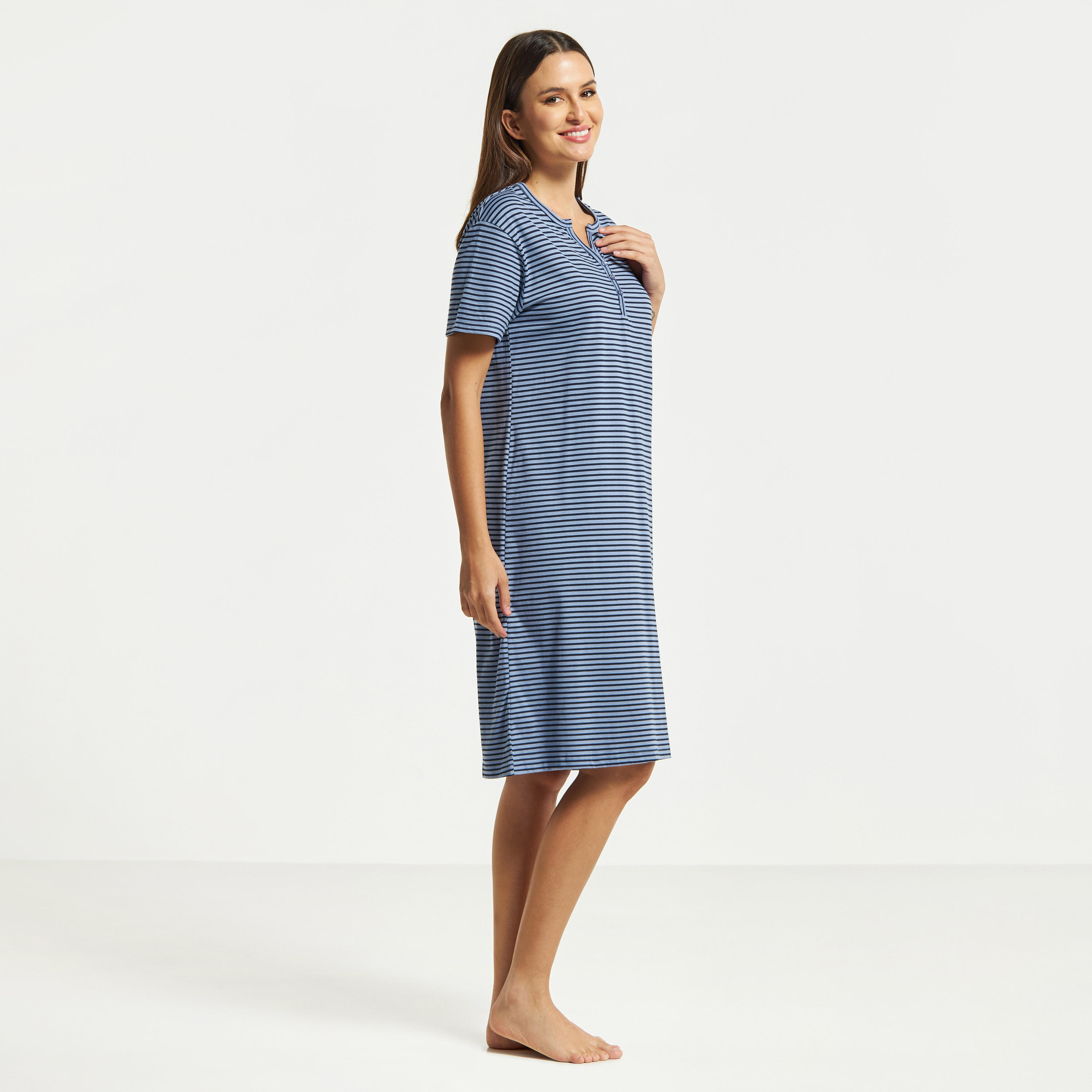 Striped Sleepshirt with Short Sleeves and Button Closure-women-clothing-nightwear-nighties-image-6