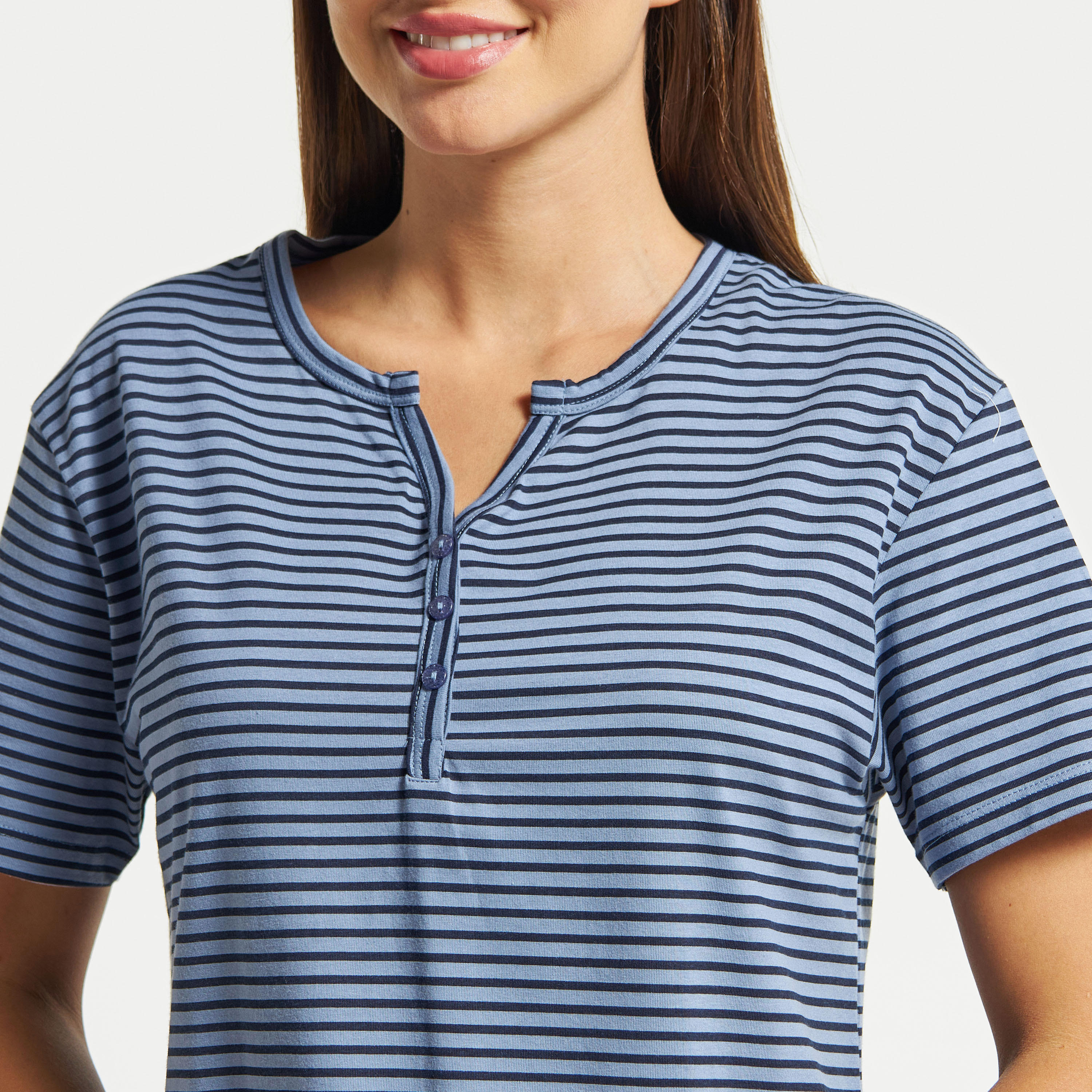 Striped Sleepshirt with Short Sleeves and Button Closure-women-clothing-nightwear-nighties-image-8