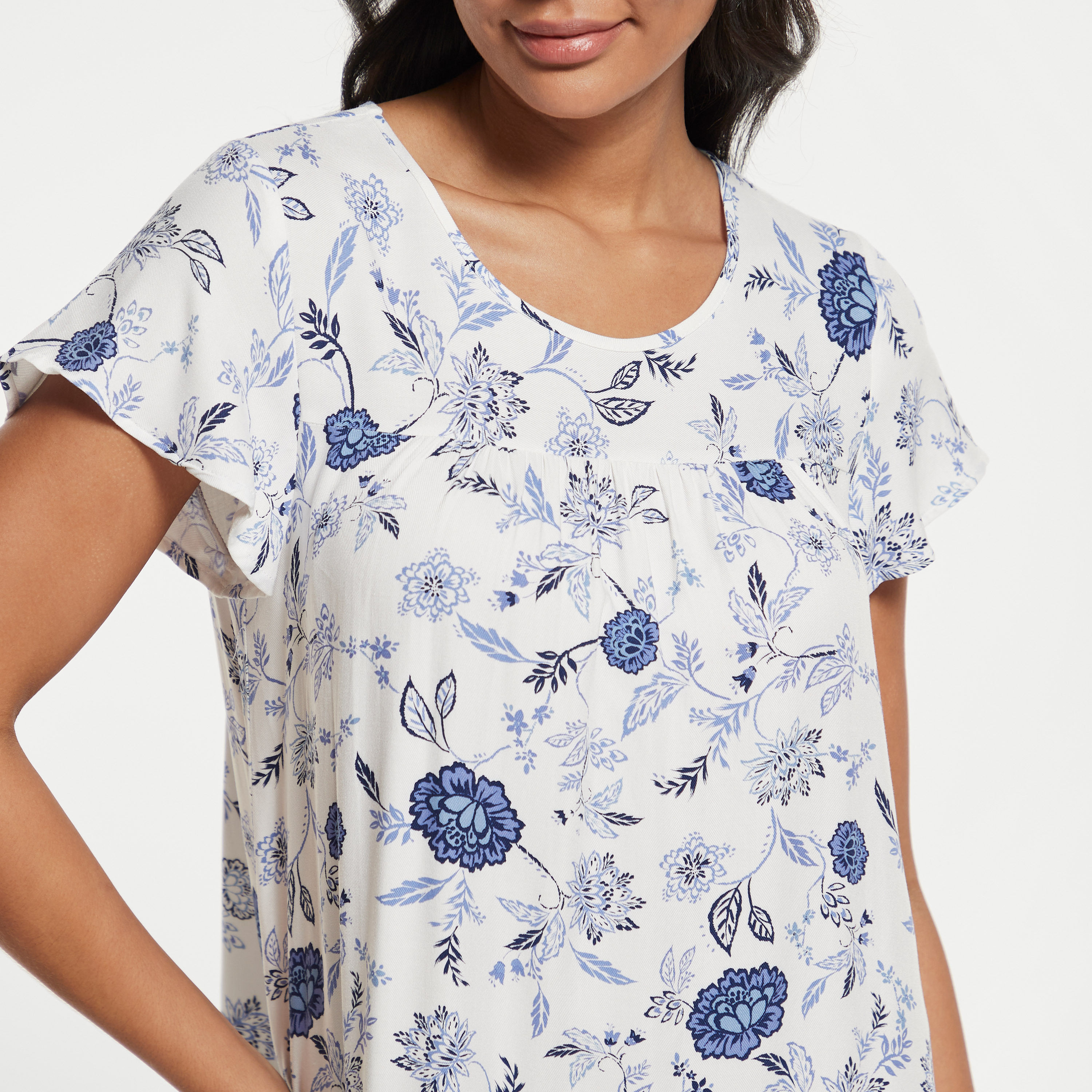 All-Over Floral Print Night Dress with Round Neck and Short Sleeves-women-clothing-nightwear-nighties-image-4
