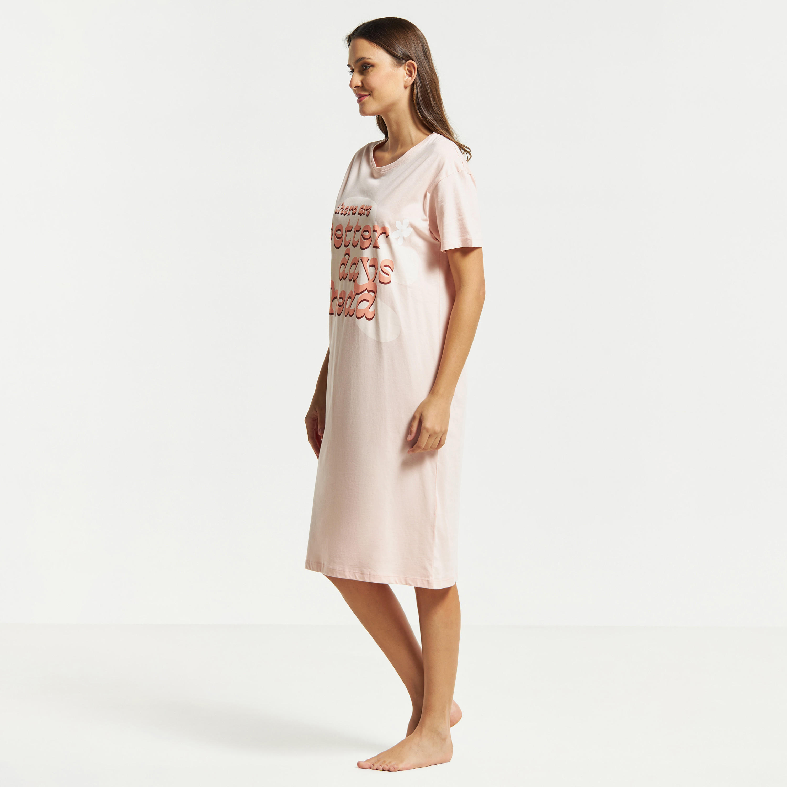 Slogan Print Sleepshirt with Short Sleeves and Round Neck-women-clothing-nightwear-nighties-image-2