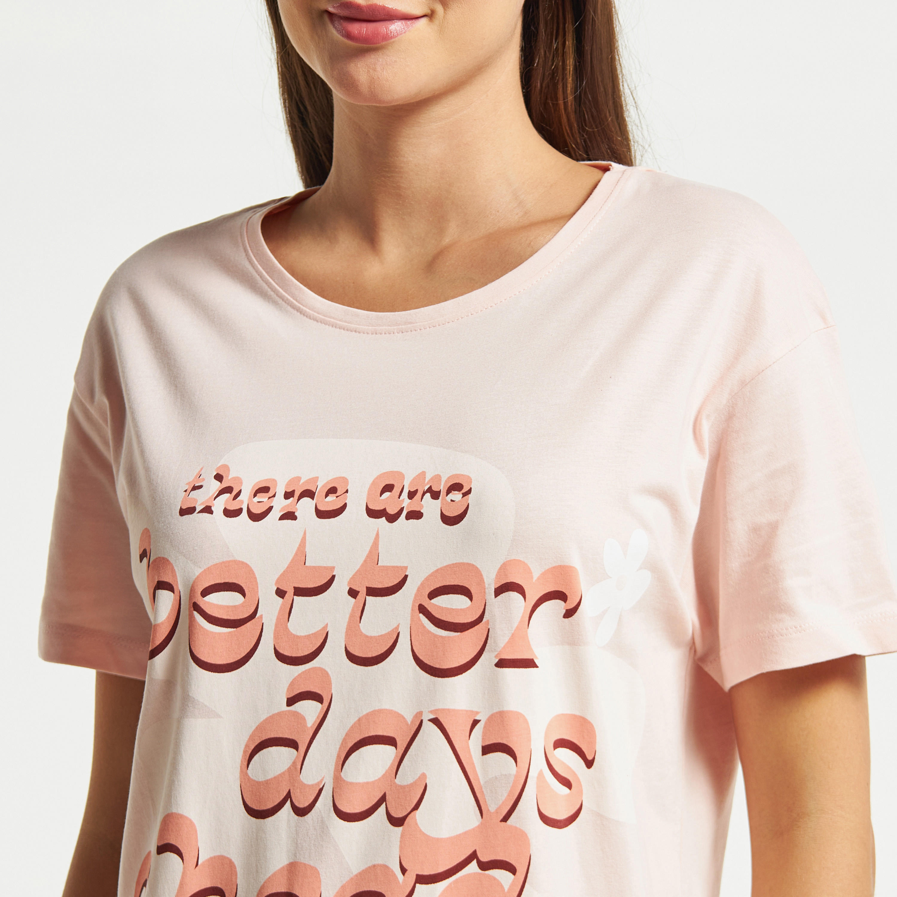 Slogan Print Sleepshirt with Short Sleeves and Round Neck-women-clothing-nightwear-nighties-image-4