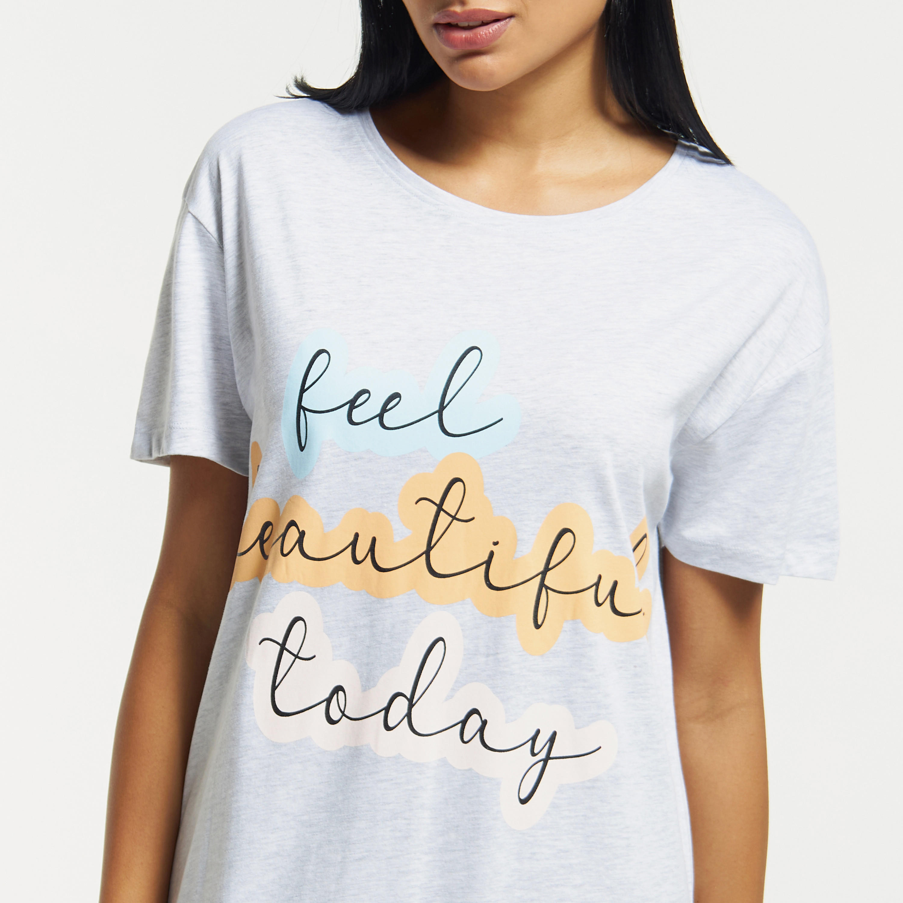Slogan Print Sleepshirt with Short Sleeves and Round Neck-women-clothing-nightwear-nighties-image-8
