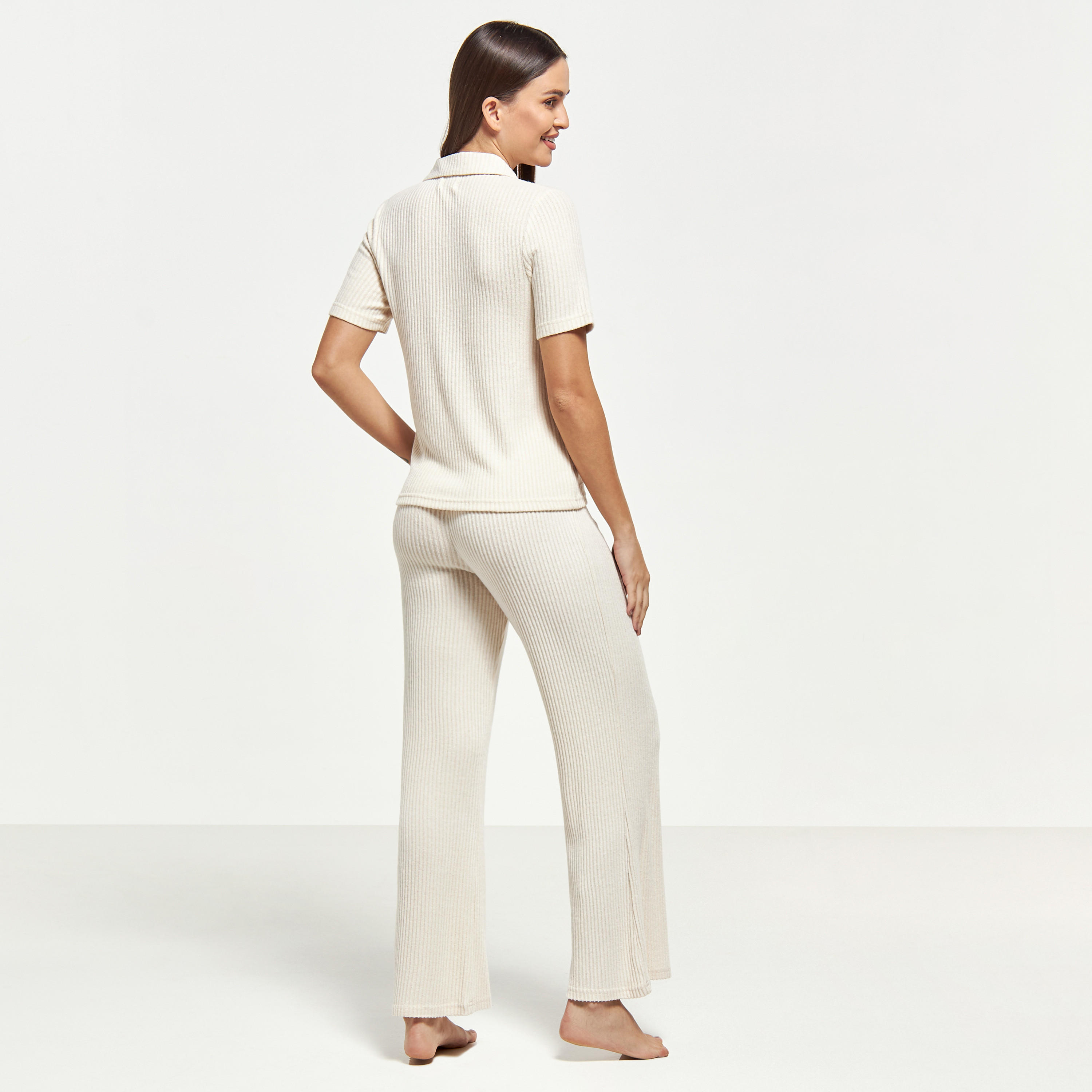Ribbed Short Sleeve T-shirt and Full Length Pyjama Set-women-clothing-nightwear-pyjamas-longsets-image-3