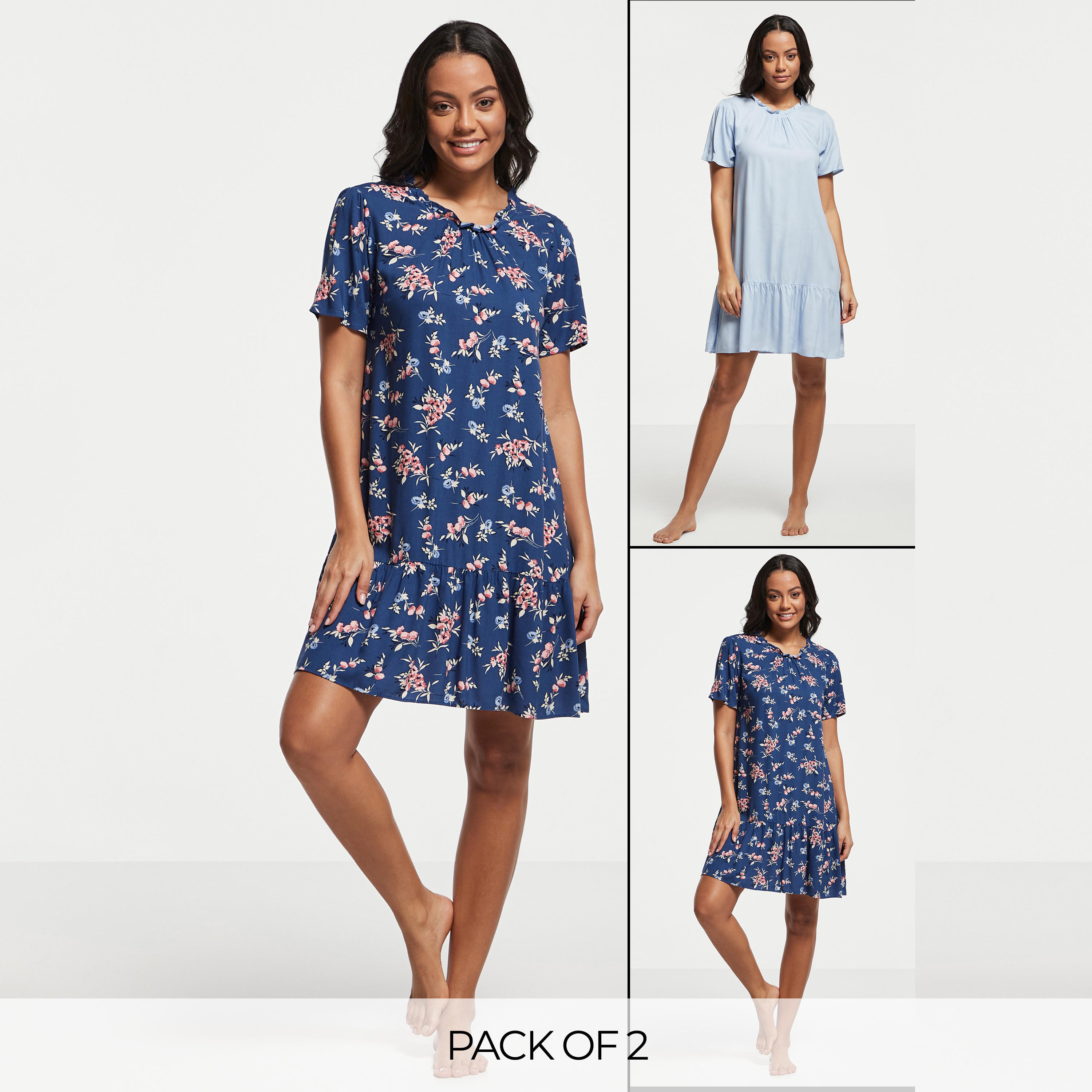 قميص نوم منسوج بأكمام قصيرة - طقم من قطعتين متنوعتين-women-clothing-nightwear-nighties-image-1