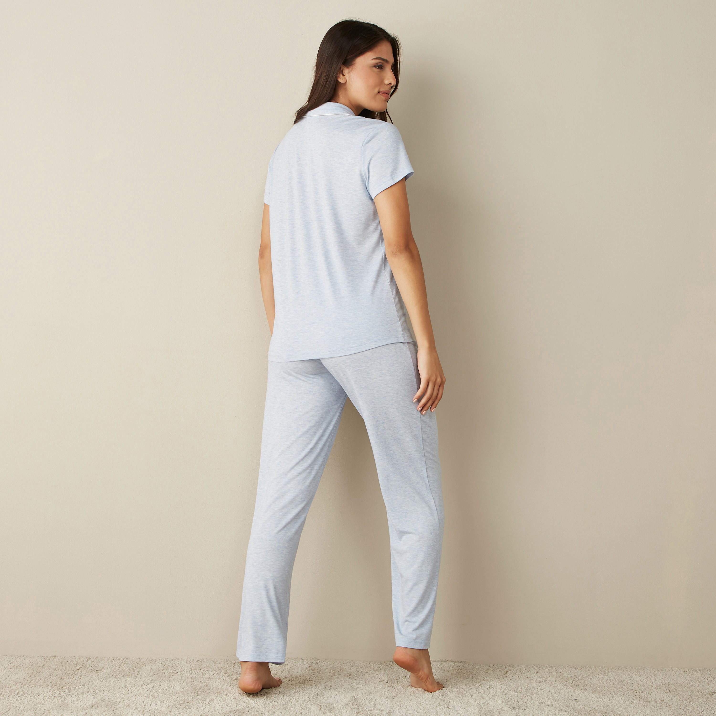 Solid Camp Collar Shirt and Pyjama Set-women-clothing-nightwear-pyjamas-longsets-image-3