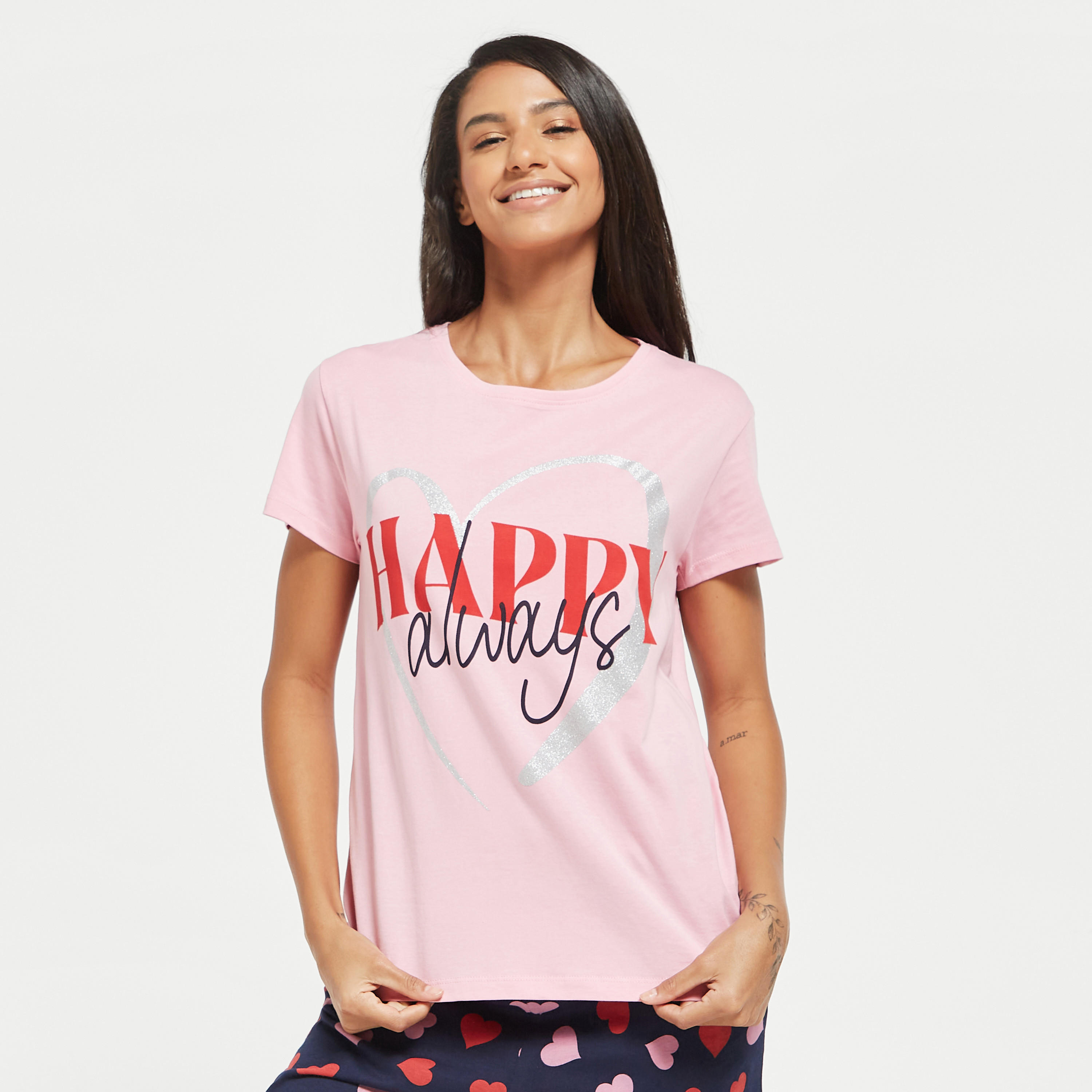 Printed Short Sleeves T-shirt and Pyjama Set-women-clothing-nightwear-pyjamas-longsets-image-3