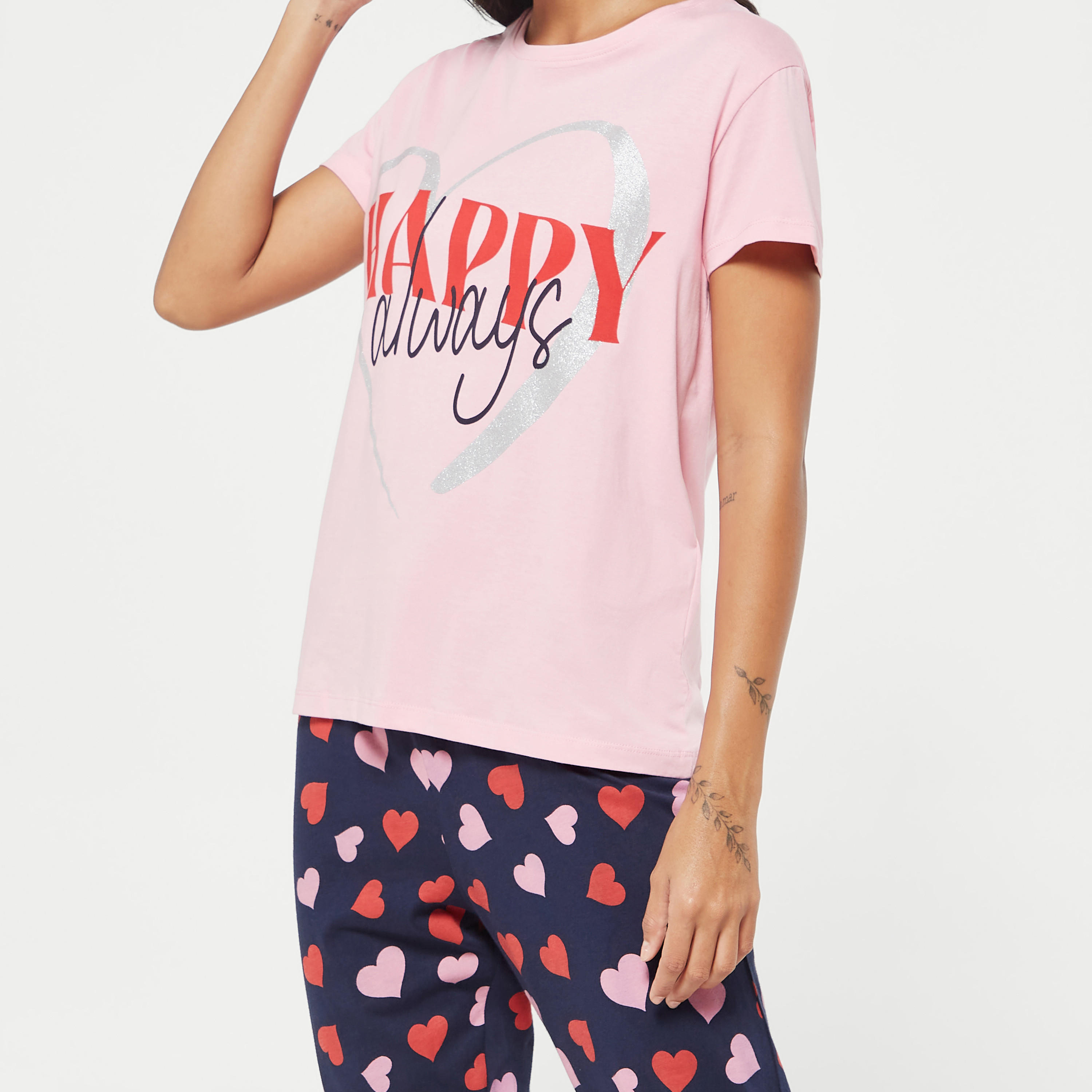 Printed Short Sleeves T-shirt and Pyjama Set-women-clothing-nightwear-pyjamas-longsets-image-5