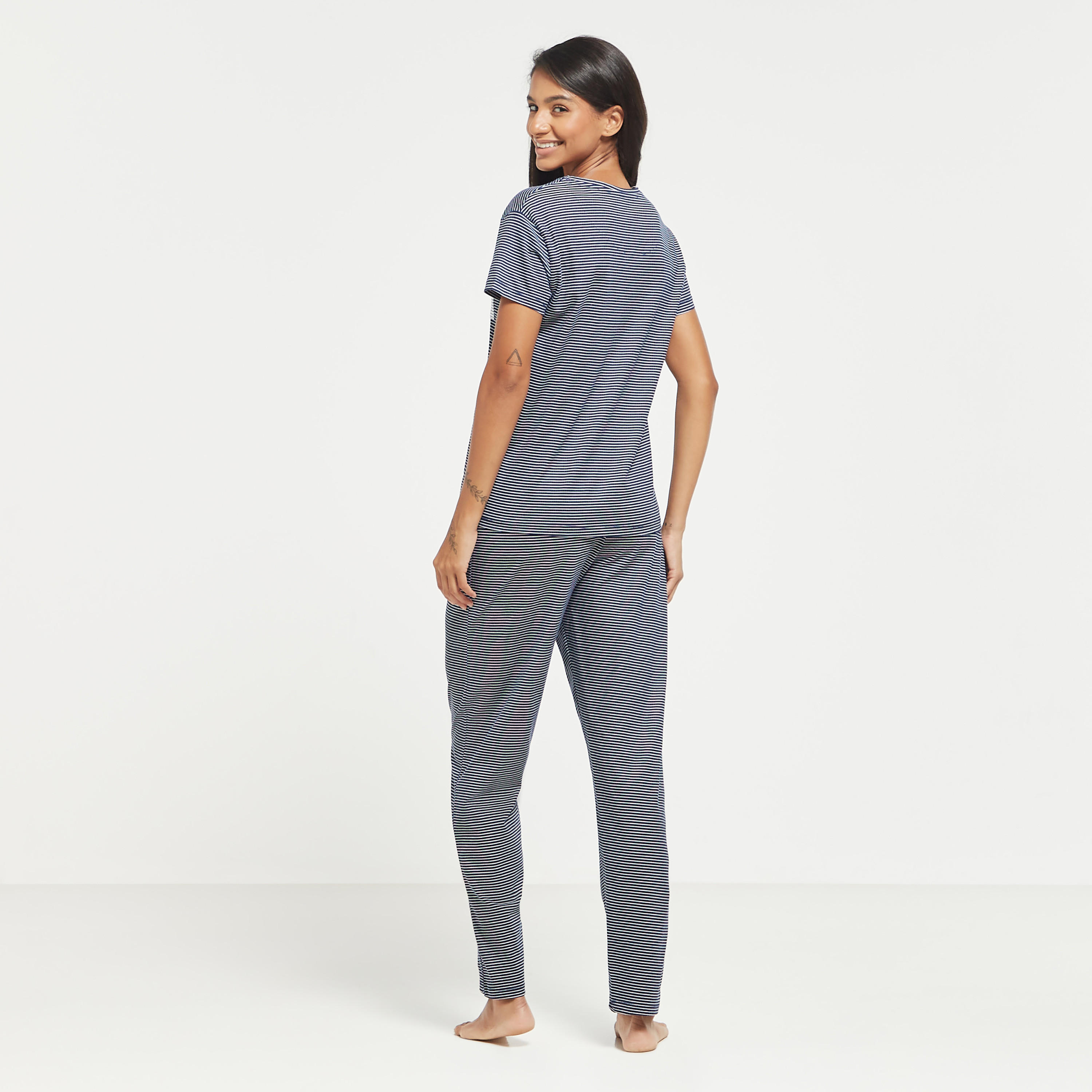 Striped Short Sleeves T-shirt and Pyjama Set-women-clothing-nightwear-pyjamas-longsets-image-2