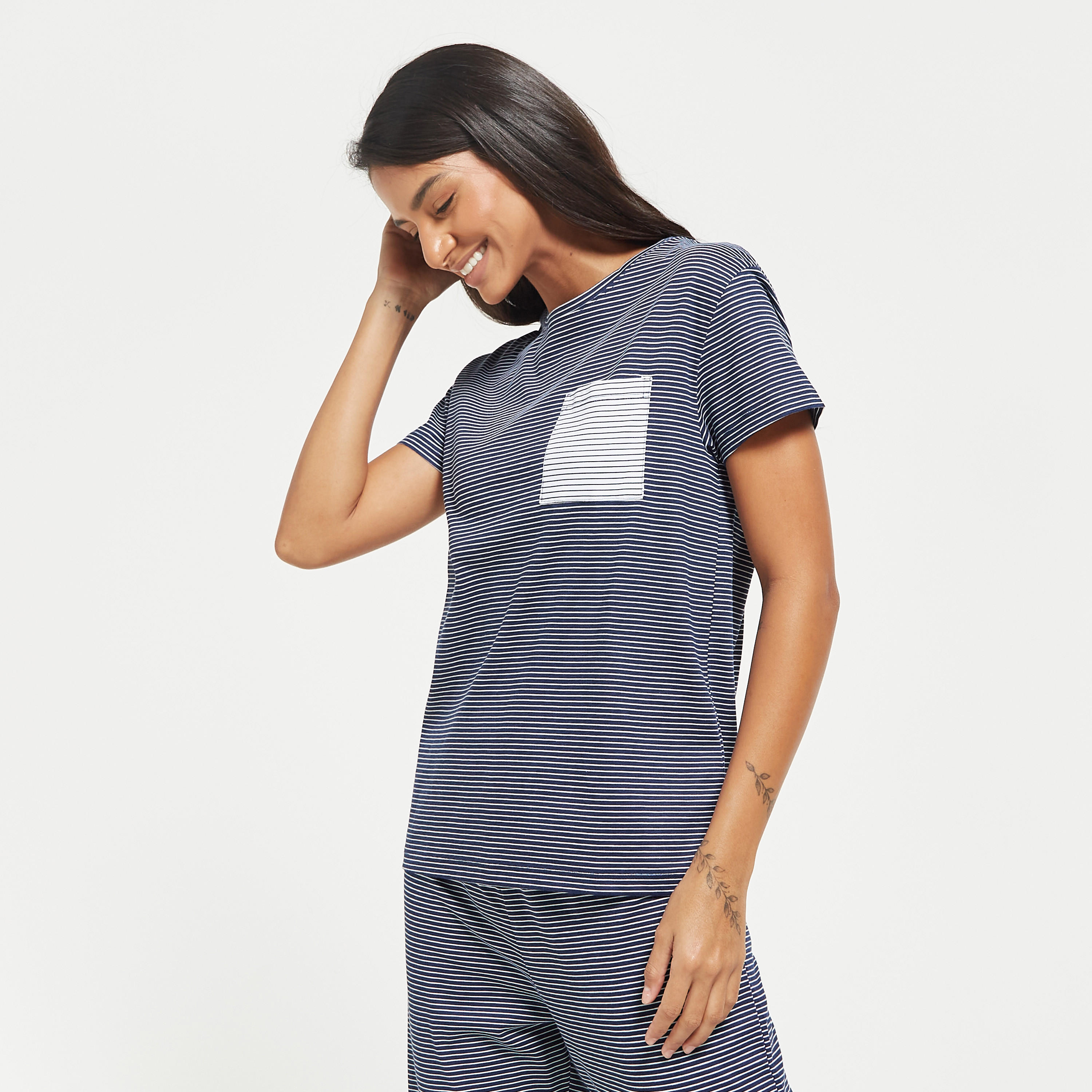 Striped Short Sleeves T-shirt and Pyjama Set-women-clothing-nightwear-pyjamas-longsets-image-3