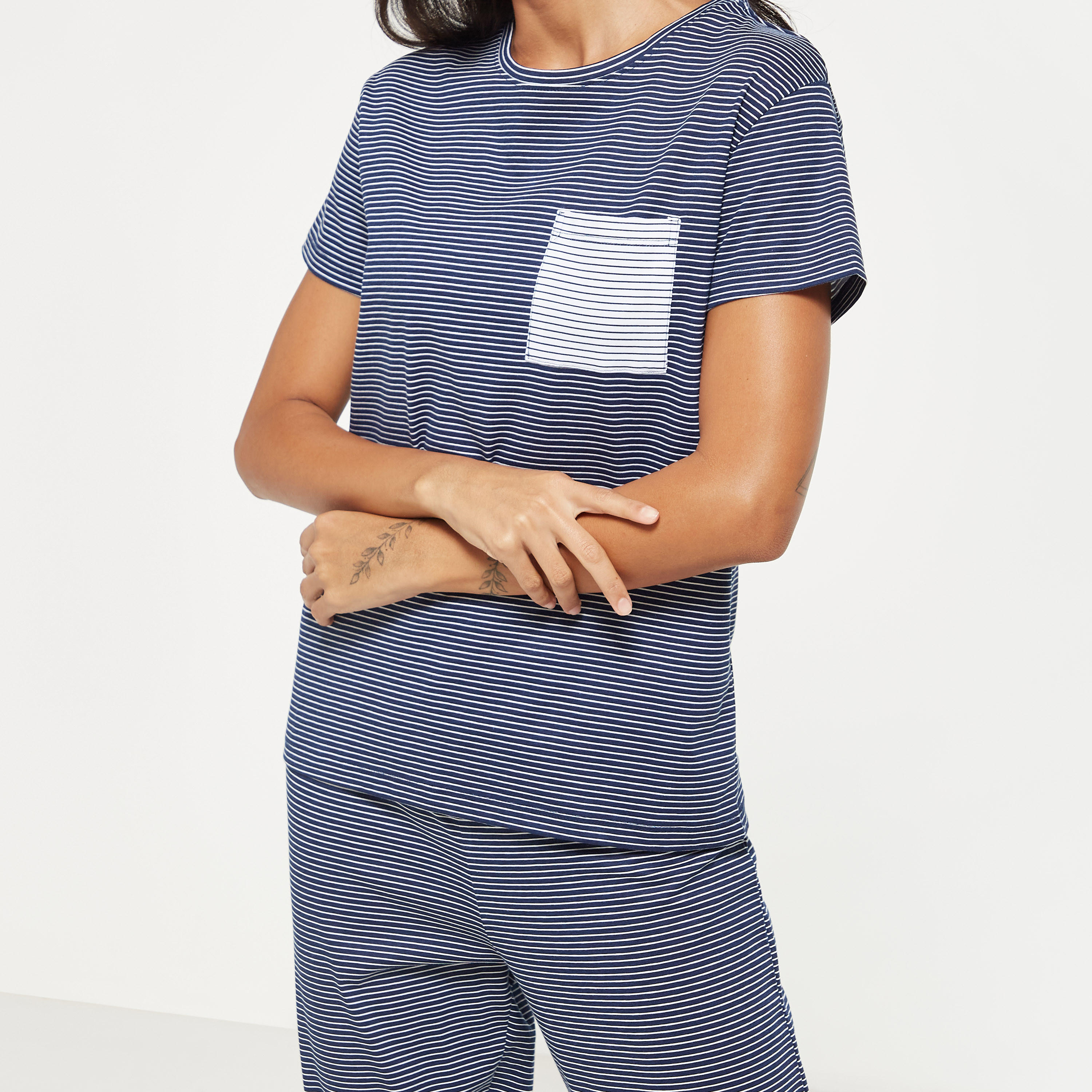 Striped Short Sleeves T-shirt and Pyjama Set-women-clothing-nightwear-pyjamas-longsets-image-5