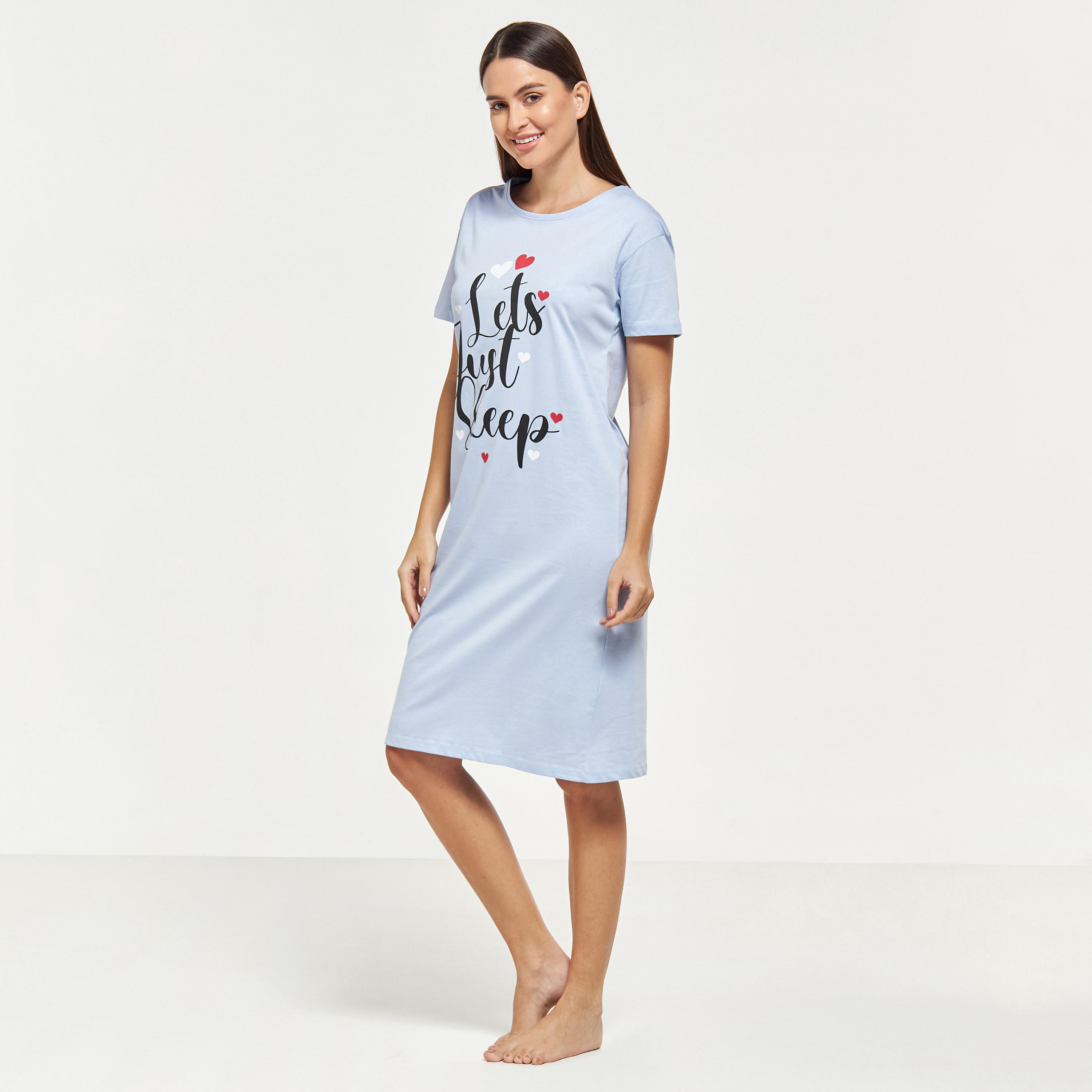 قميص نوم بياقة مستديرة وأكمام قصيرة وطبعات-women-clothing-nightwear-nighties-image-1