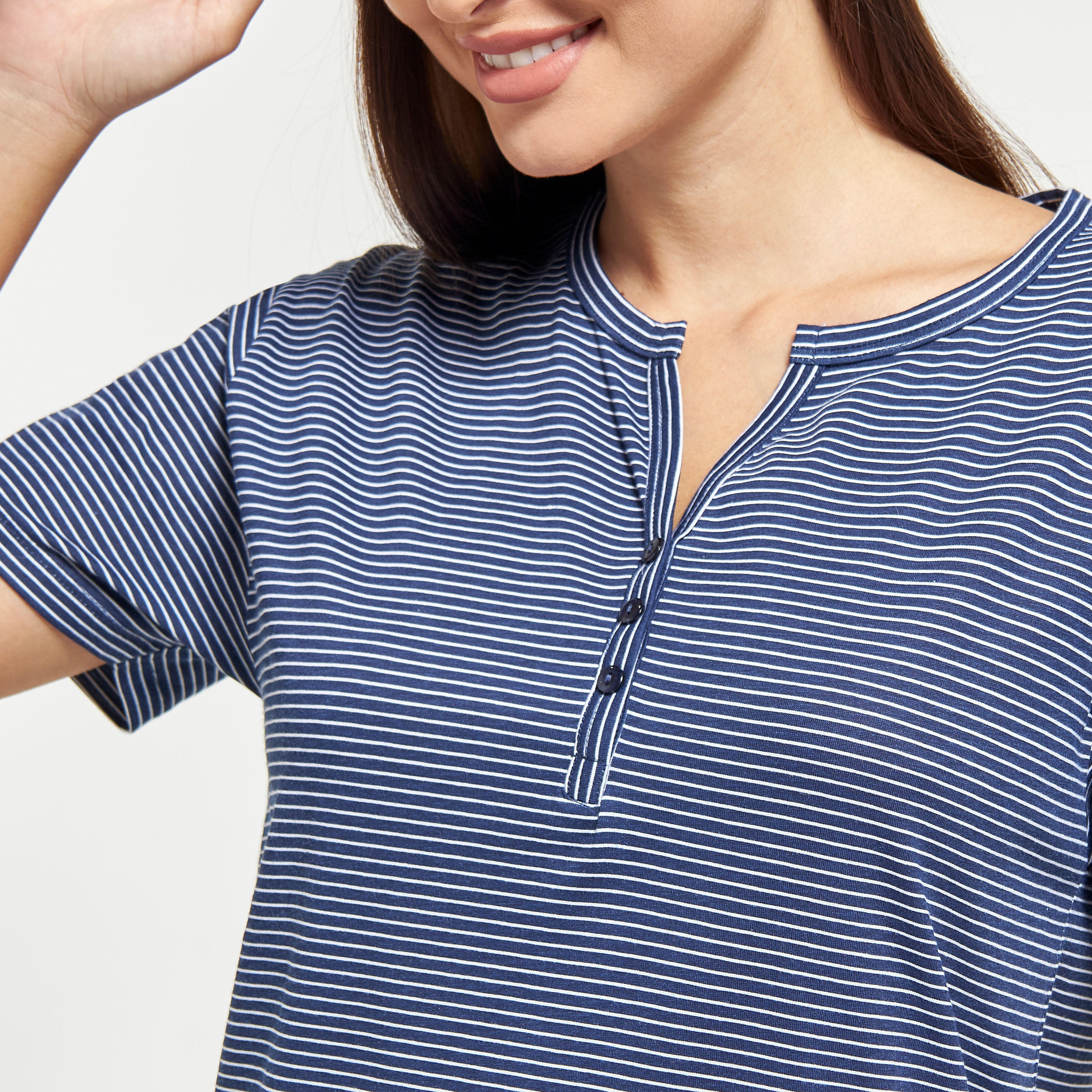 Striped Sleepshirt with Short Sleeves and Button Closure-women-clothing-nightwear-nighties-image-4
