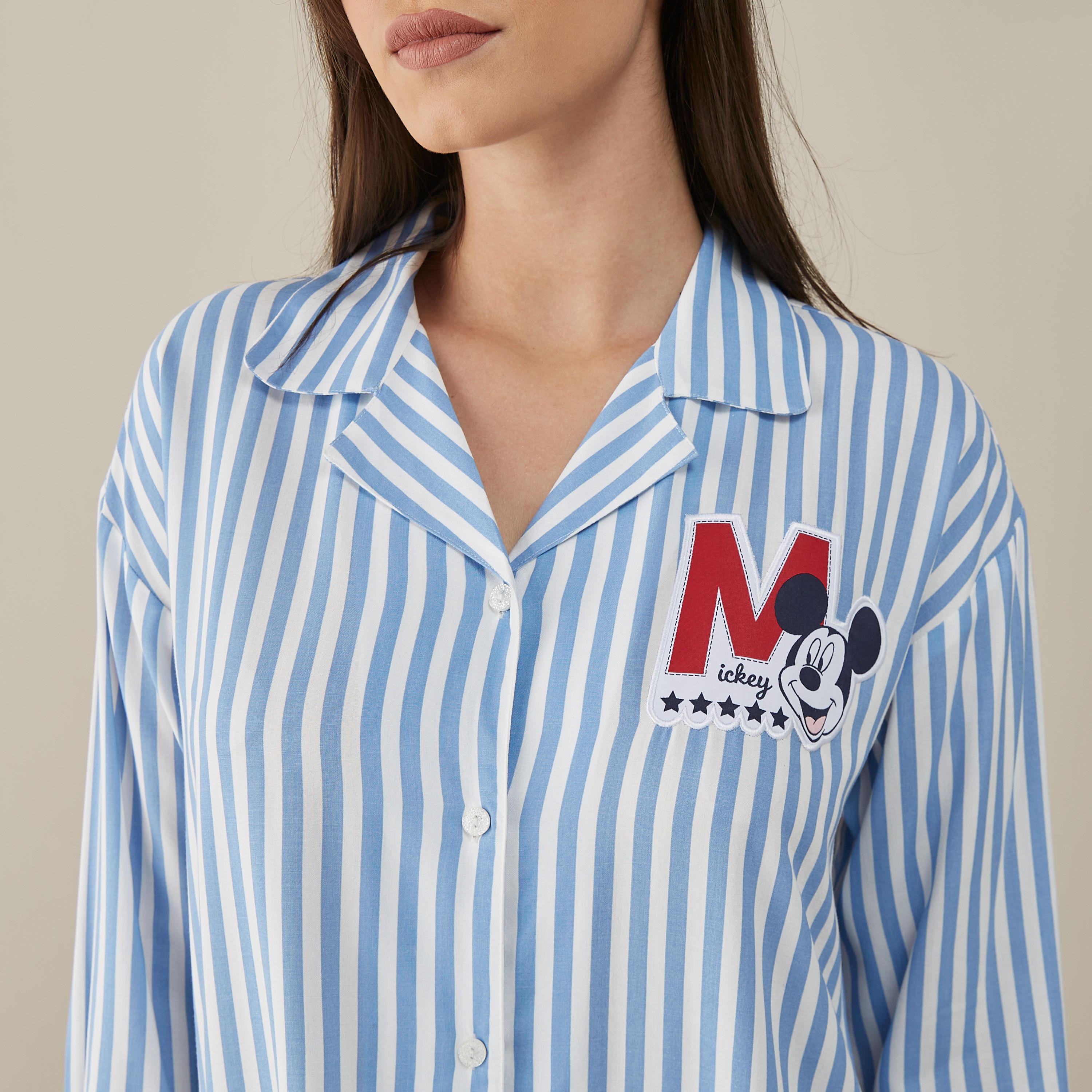 قميص نوم مخطط بأكمام طويلة وطبعات ميكي ماوس-women-clothing-nightwear-nighties-image-4