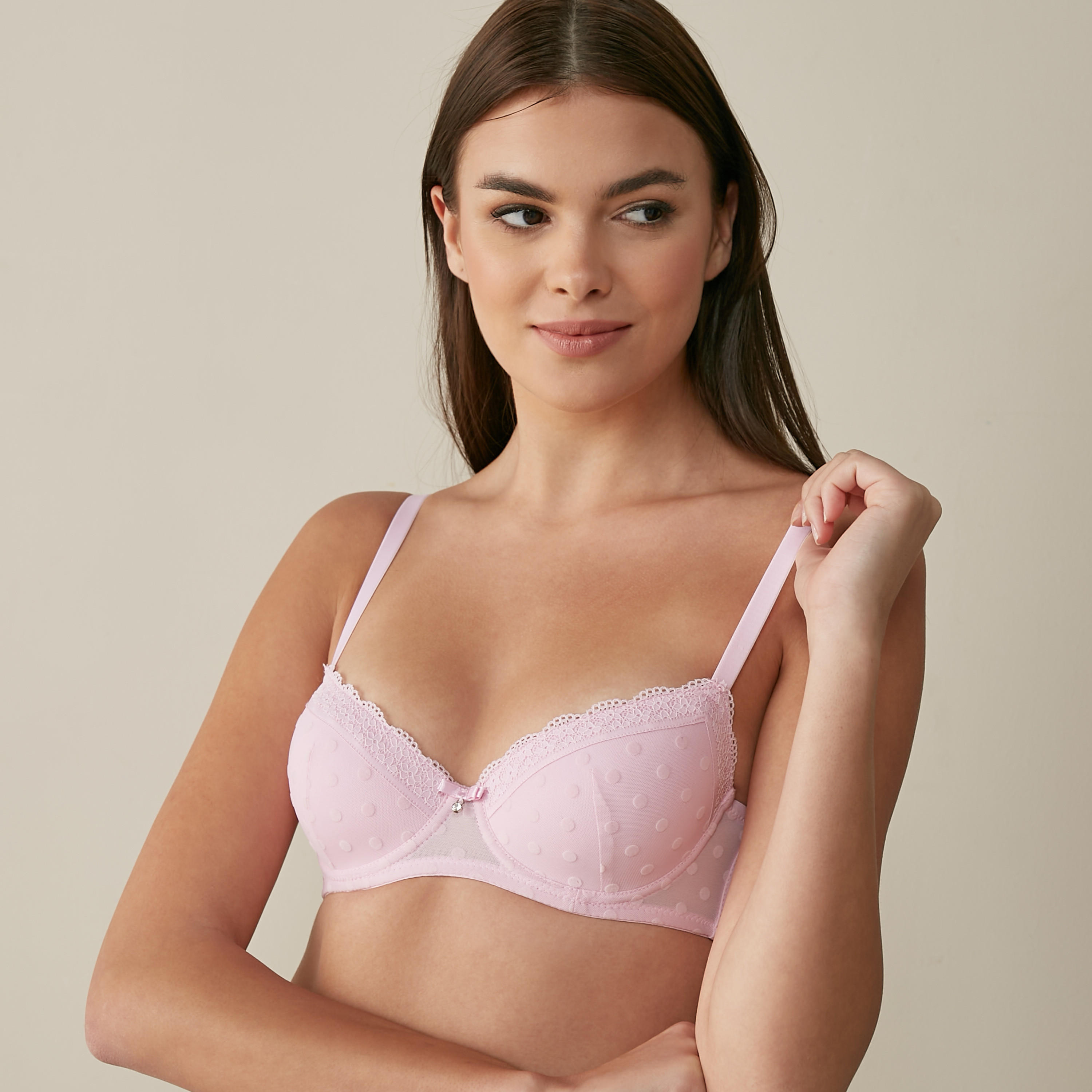 صدريّة بتفاصيل شبكية ودانتيل ومشبك إغلاق-women-clothing-lingerie-bras-image-2