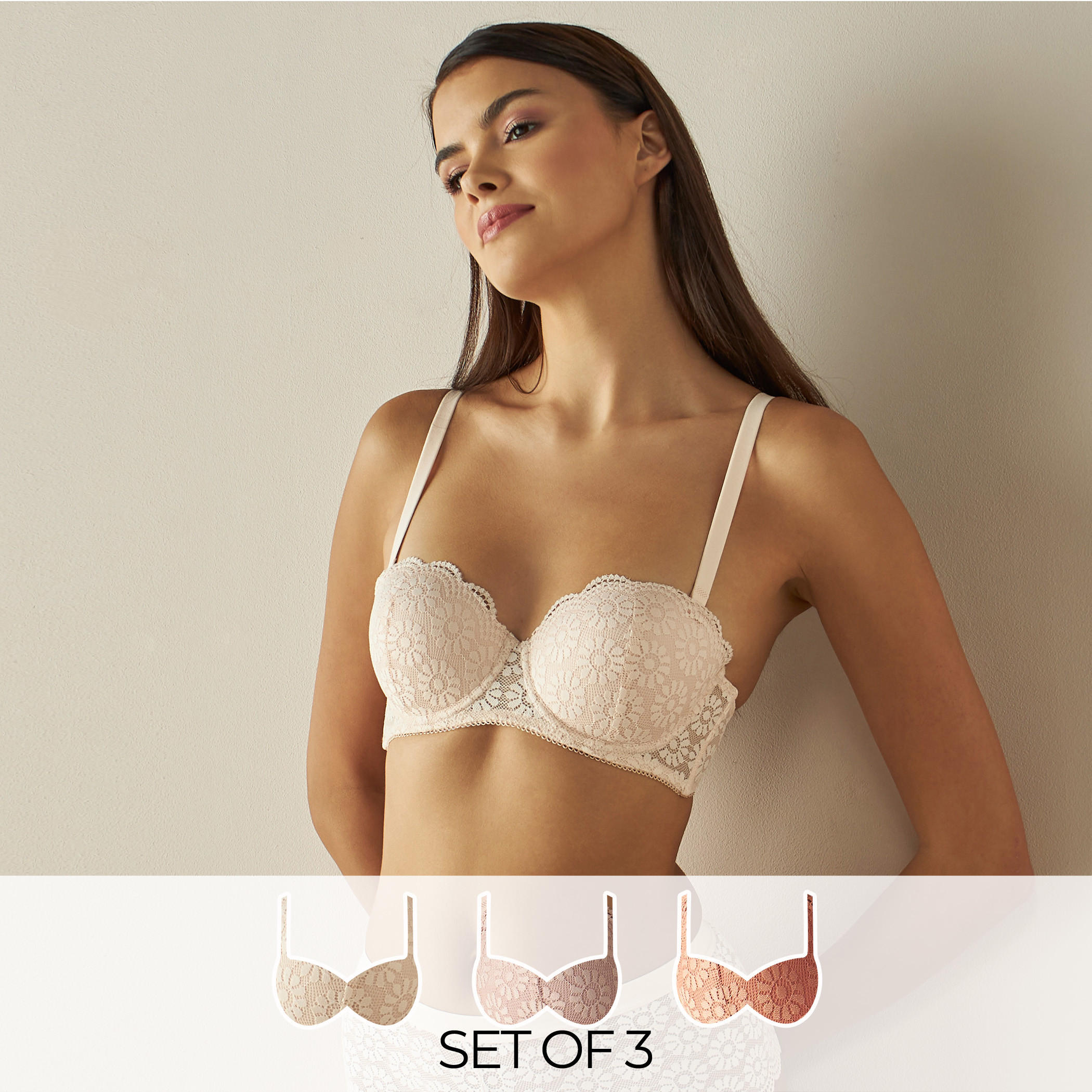 صدريّة بالكونيت بدانتيل وشريط إغلاق لاصق - طقم 3 قطع-women-clothing-lingerie-bras-image-1