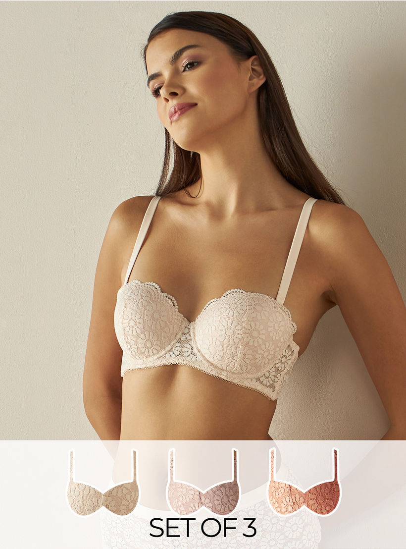 صدريّة بالكونيت بدانتيل وشريط إغلاق لاصق - طقم 3 قطع-women-clothing-lingerie-bras-image-1