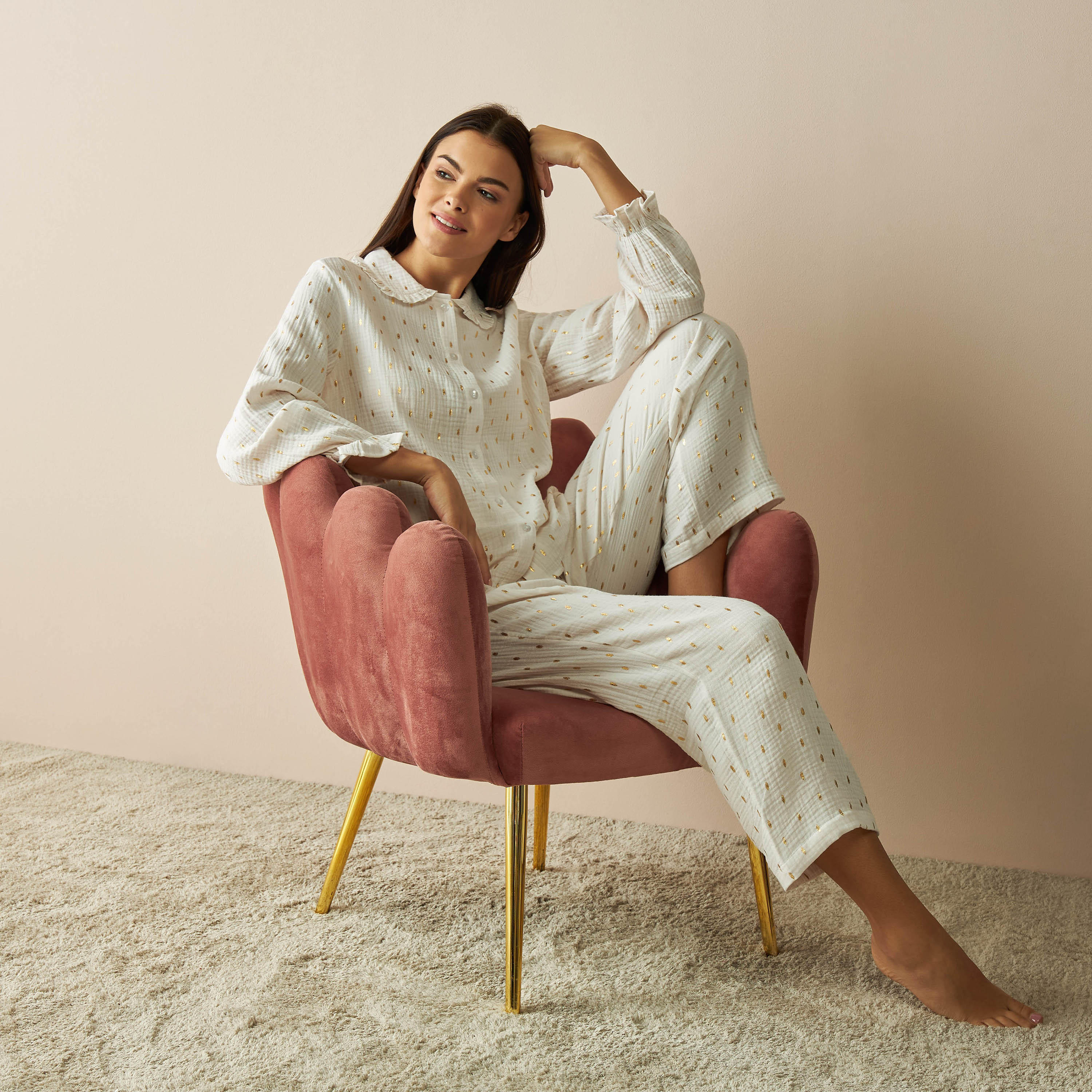 Textured Long Sleeves Shirt and Pyjama Set-women-clothing-nightwear-pyjamas-longsets-image-1