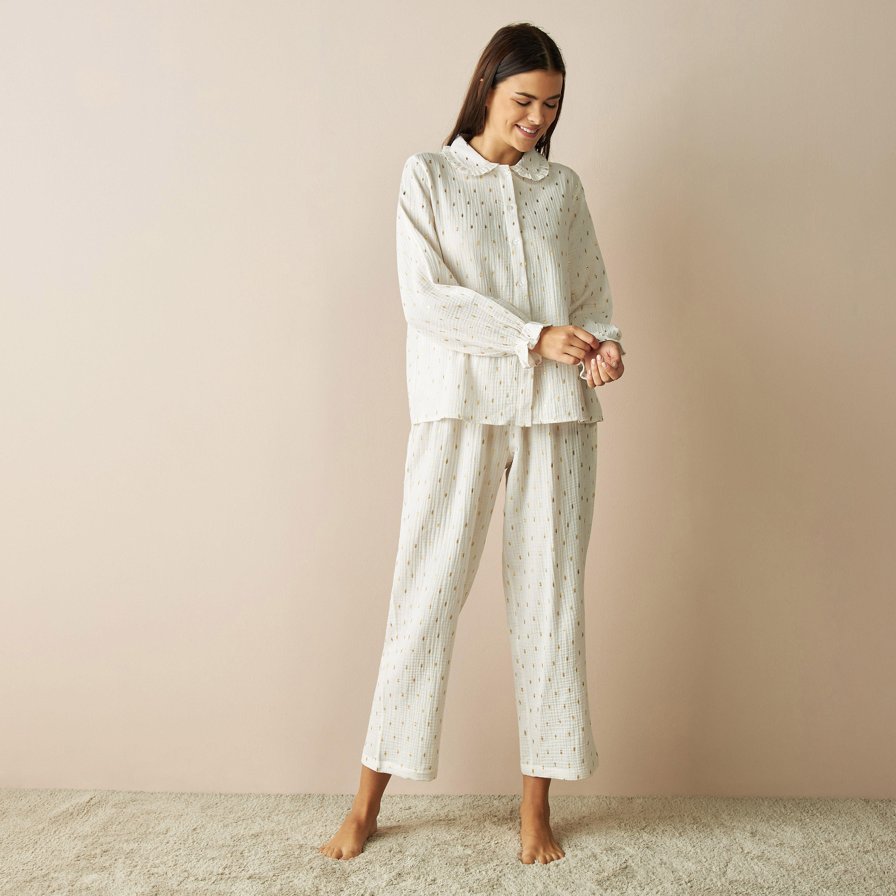 Textured Long Sleeves Shirt and Pyjama Set-women-clothing-nightwear-pyjamas-longsets-image-2