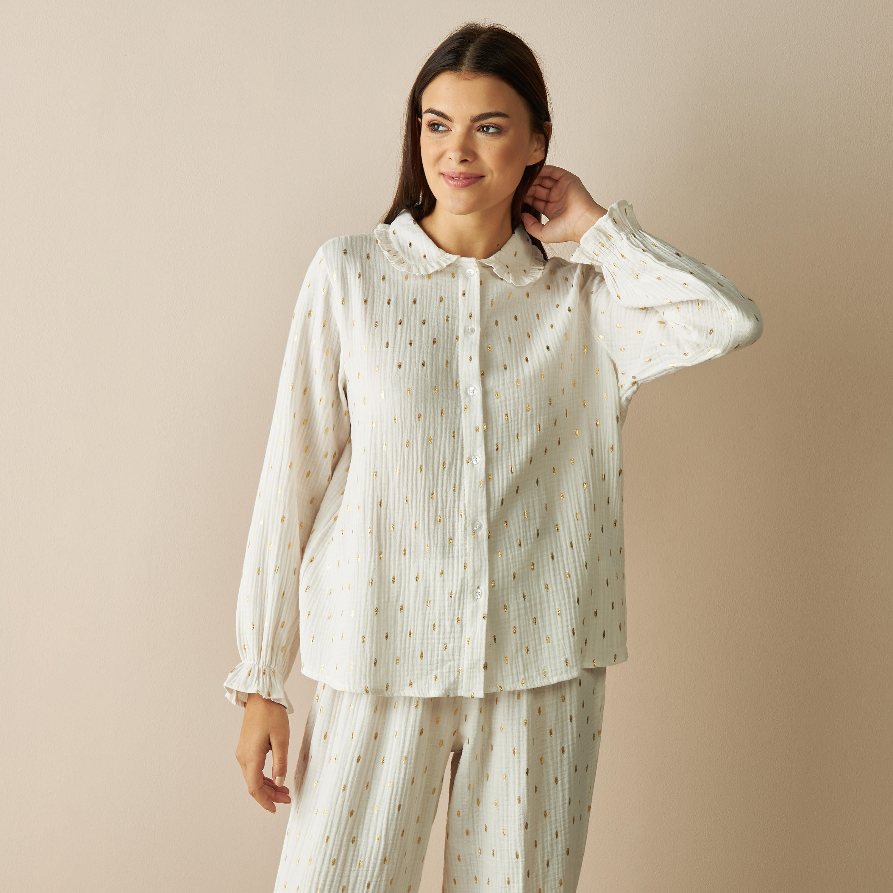 Textured Long Sleeves Shirt and Pyjama Set-women-clothing-nightwear-pyjamas-longsets-image-4
