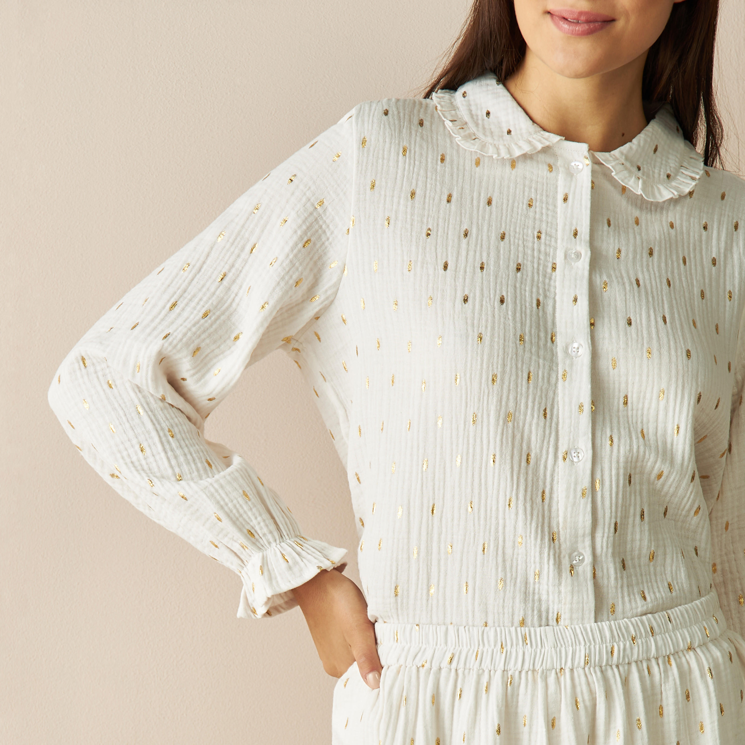 Textured Long Sleeves Shirt and Pyjama Set-women-clothing-nightwear-pyjamas-longsets-image-6