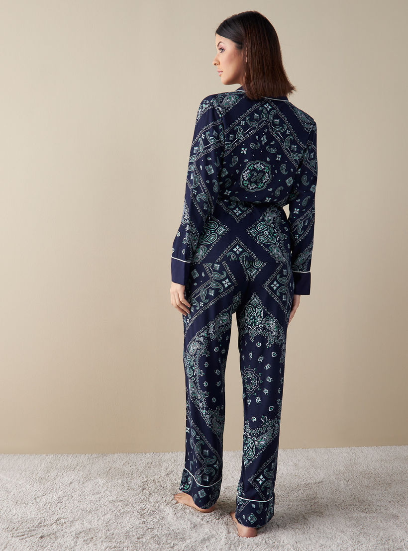 طقم بنطلون بيجاما بخصر مطاطي وقميص بأكمام طويلة وطبعات بيزلي-women-clothing-nightwear-pyjamas-longsets-image-2