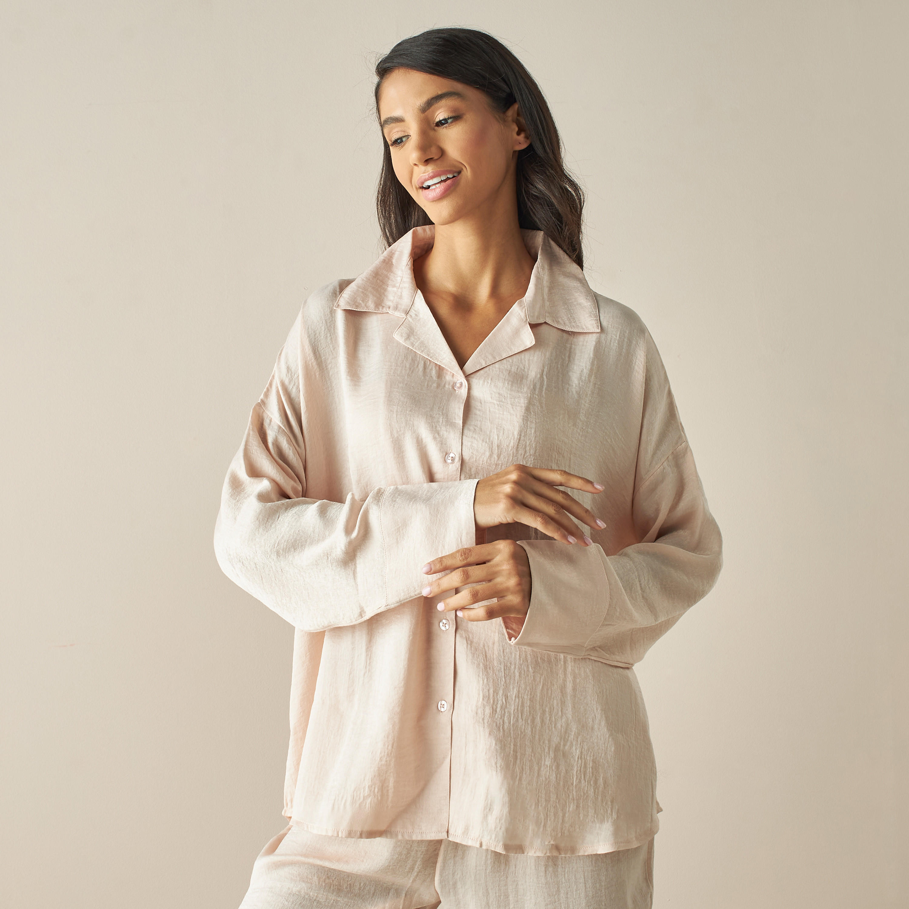 طقم بيجاما وقميص بارز الملمس مقاس واسع بأكمام طويلة-women-clothing-nightwear-pyjamas-longsets-image-3