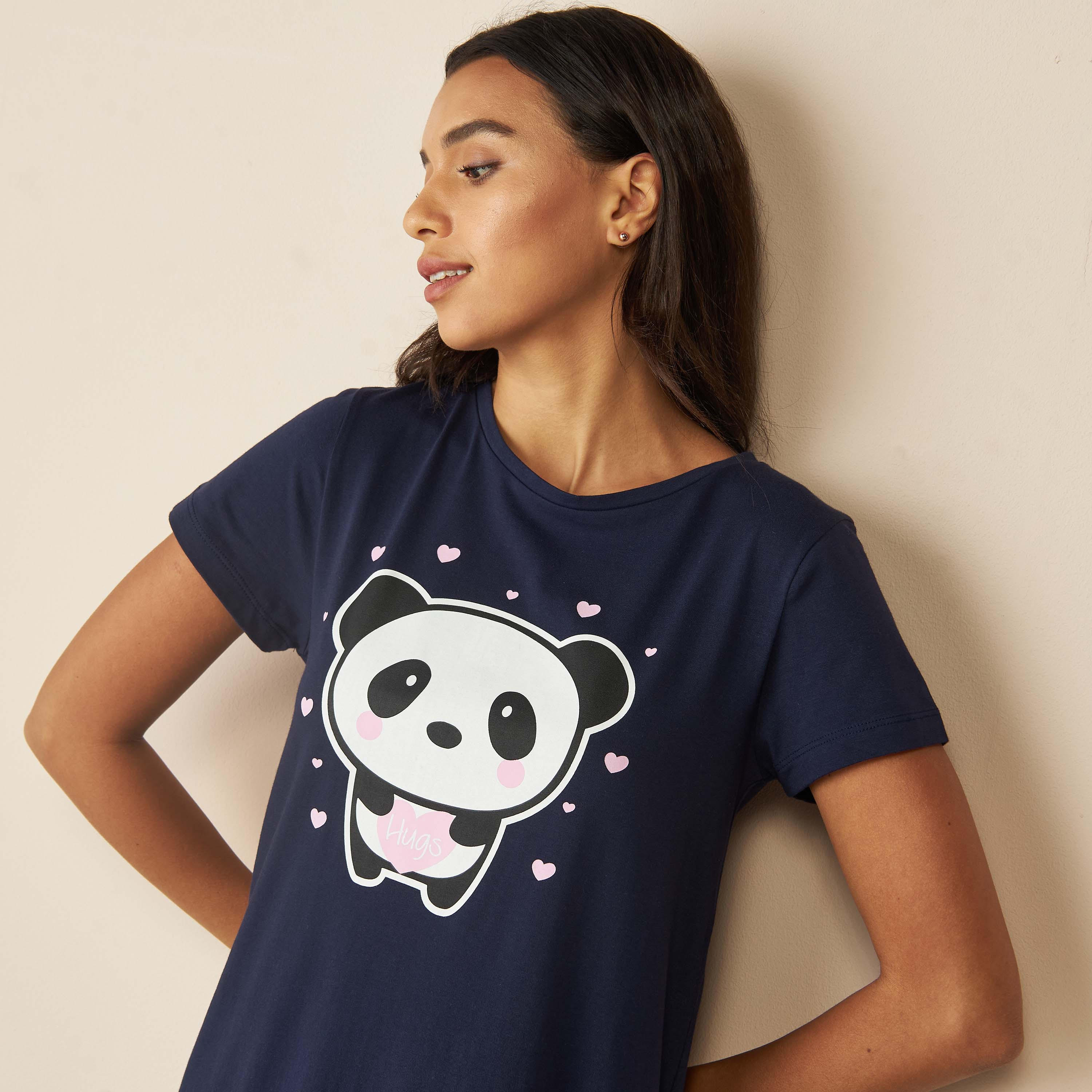 قميص نوم بياقة مستديرة وطبعات وأكمام قصيرة-women-clothing-nightwear-nighties-image-4