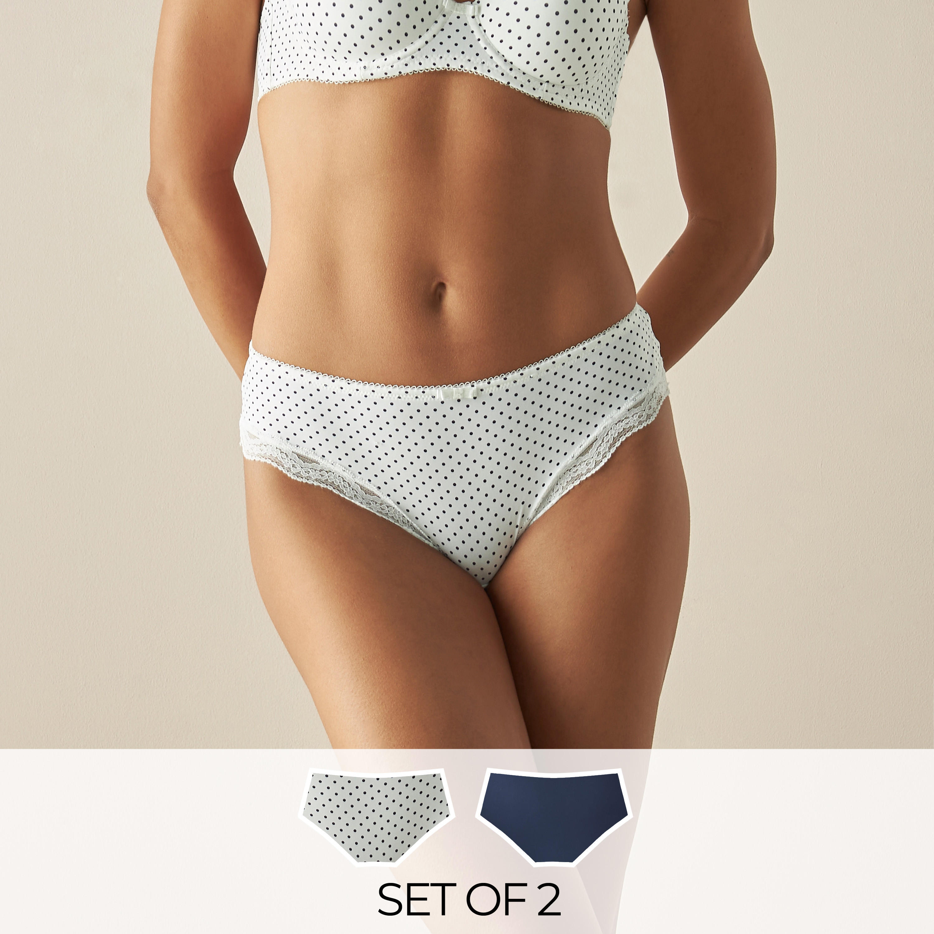 سراويل هيبستر متنوّعة بخصر مطاطي ودانتيل - طقم 2 قطع-women-clothing-lingerie-panties-image-1