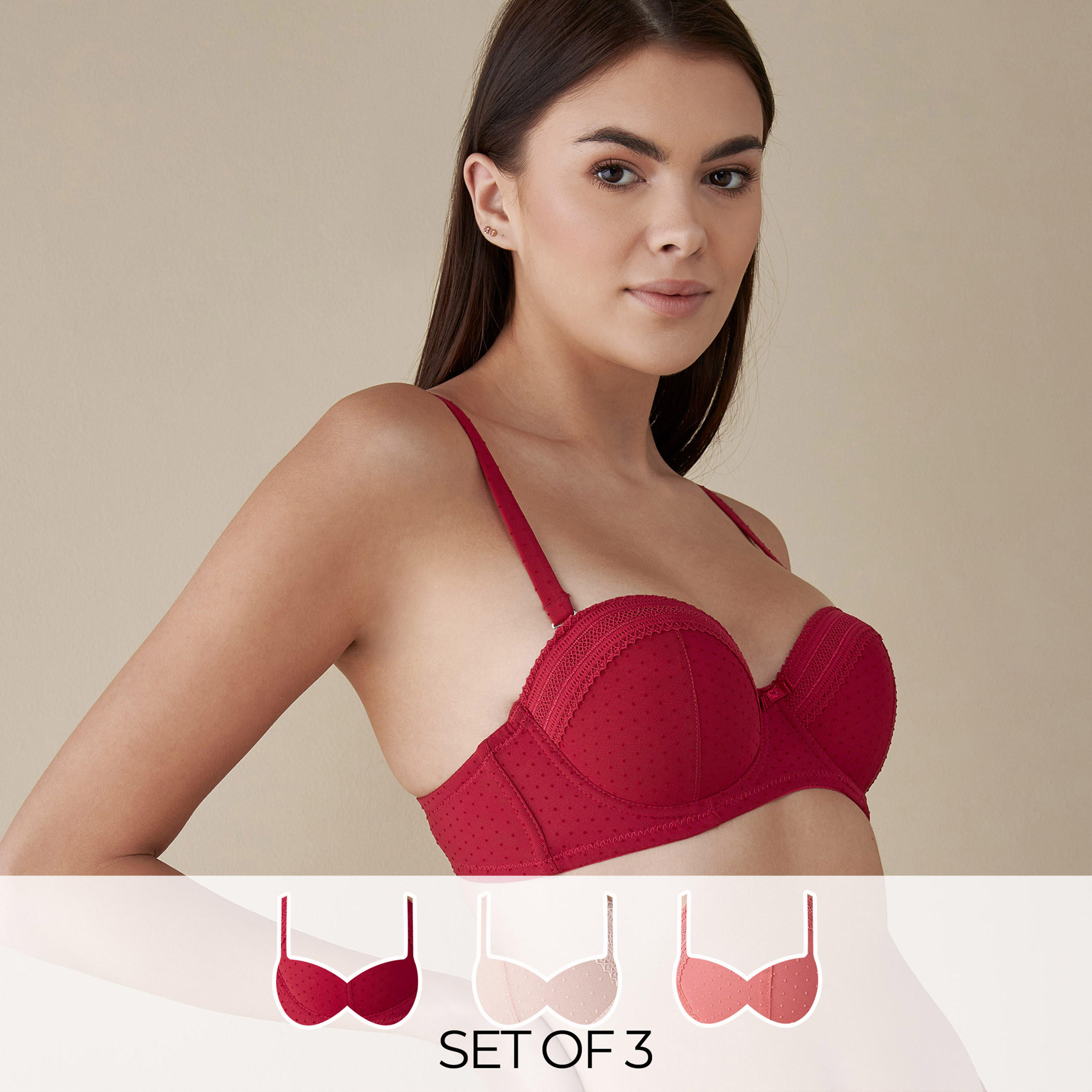 صدريّة بالكونيت بارزة الملمس بأحزمة قابلة للتعديل - طقم من 3-women-clothing-lingerie-bras-image-8