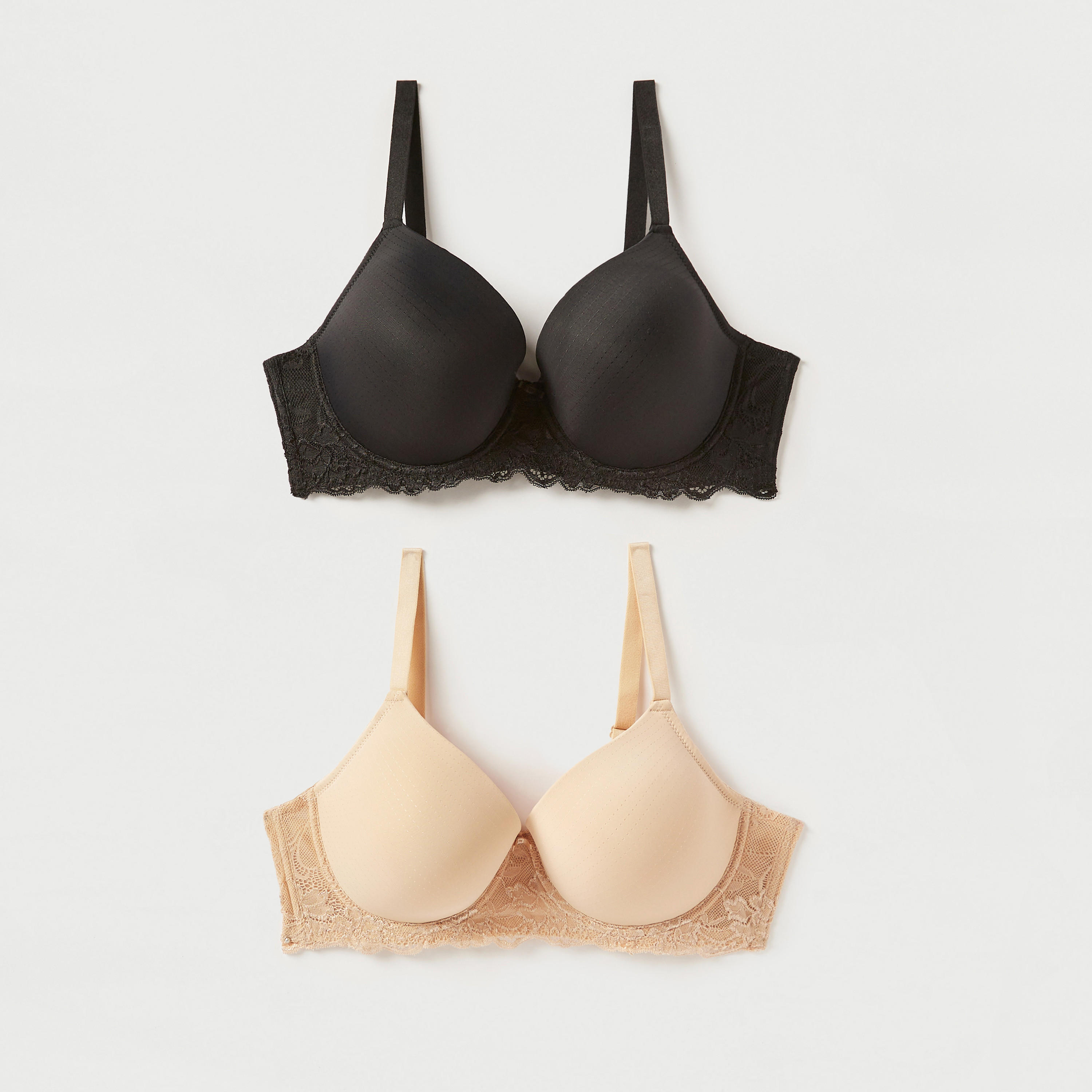 صدرية تيشيرت بسلك مبطنة مع أحزمة قابلة للتعديل ودانتيل - طقم من قطعتين-women-clothing-lingerie-bras-image-1