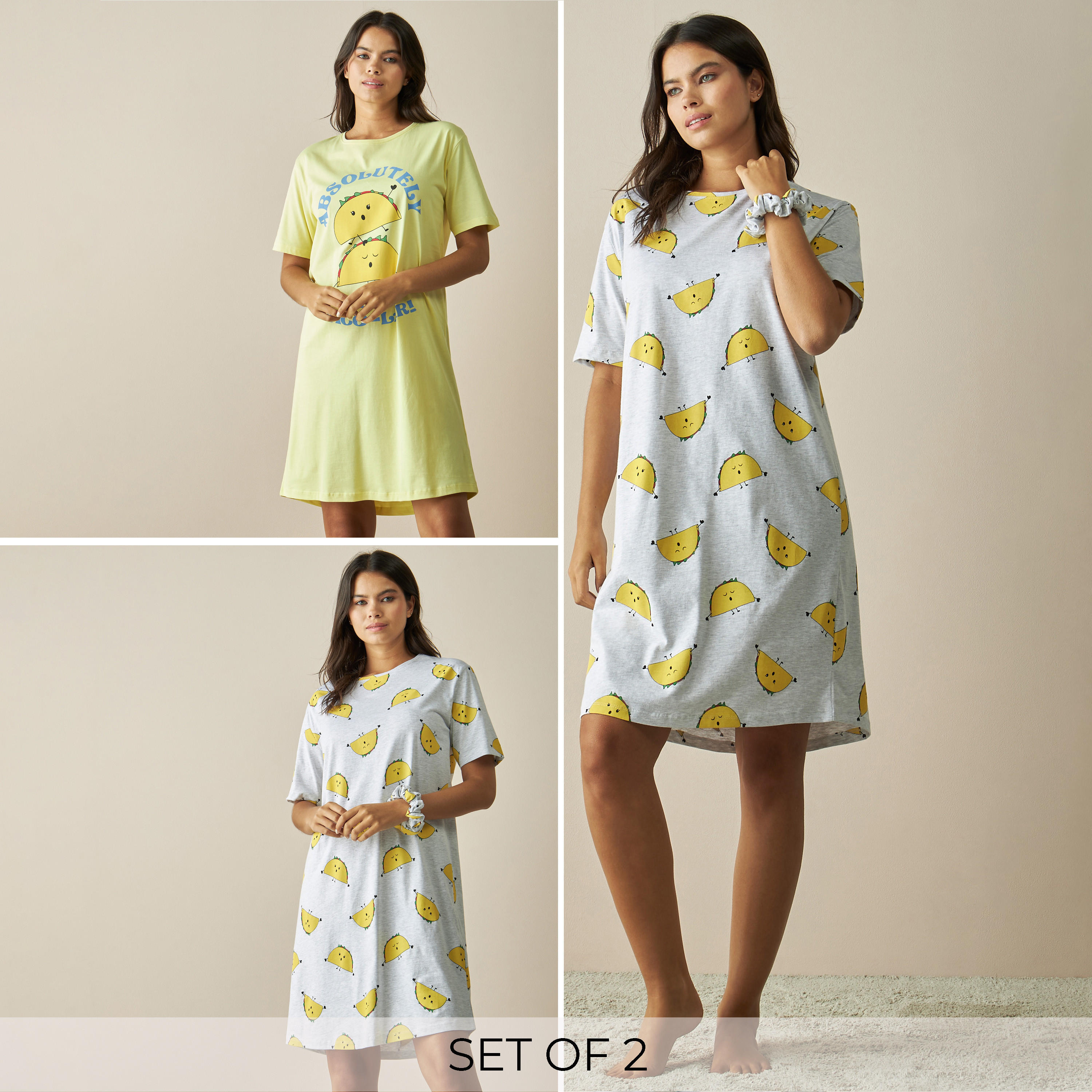 قميص نوم بأكمام قصيرة وطبعات - طقم من قطعتين-women-clothing-nightwear-nighties-image-8