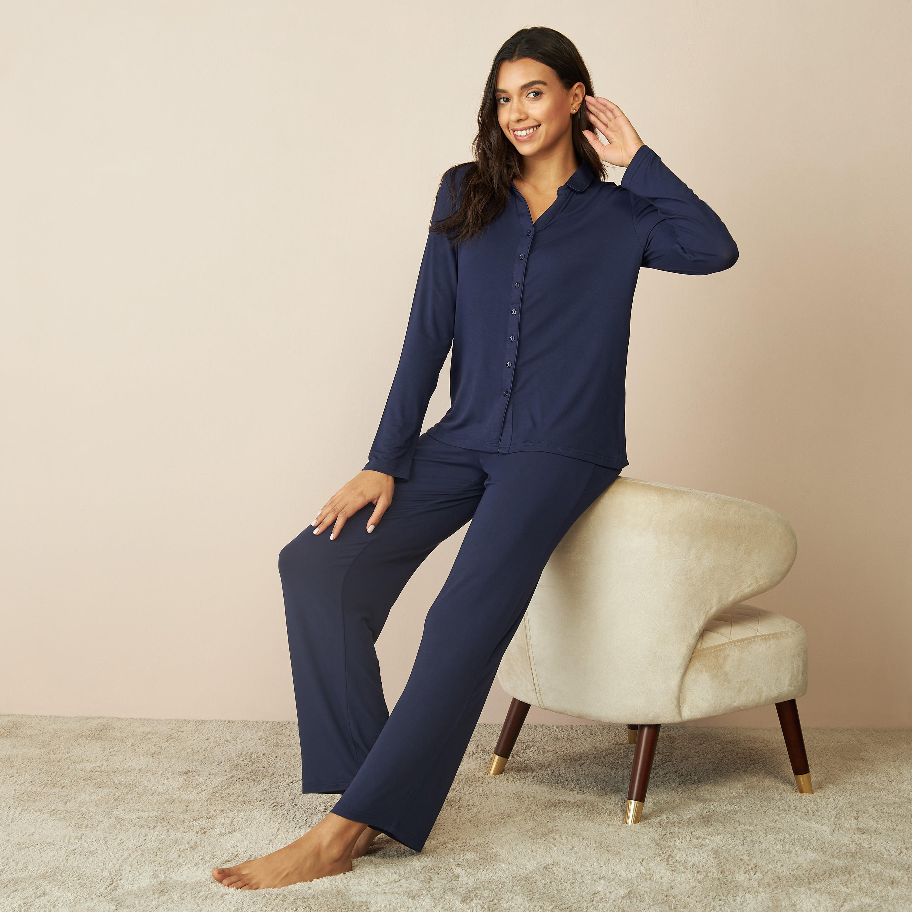 طقم بنطلون بيجاما وقميص بأكمام طويلة-women-clothing-nightwear-pyjamas-longsets-image-1