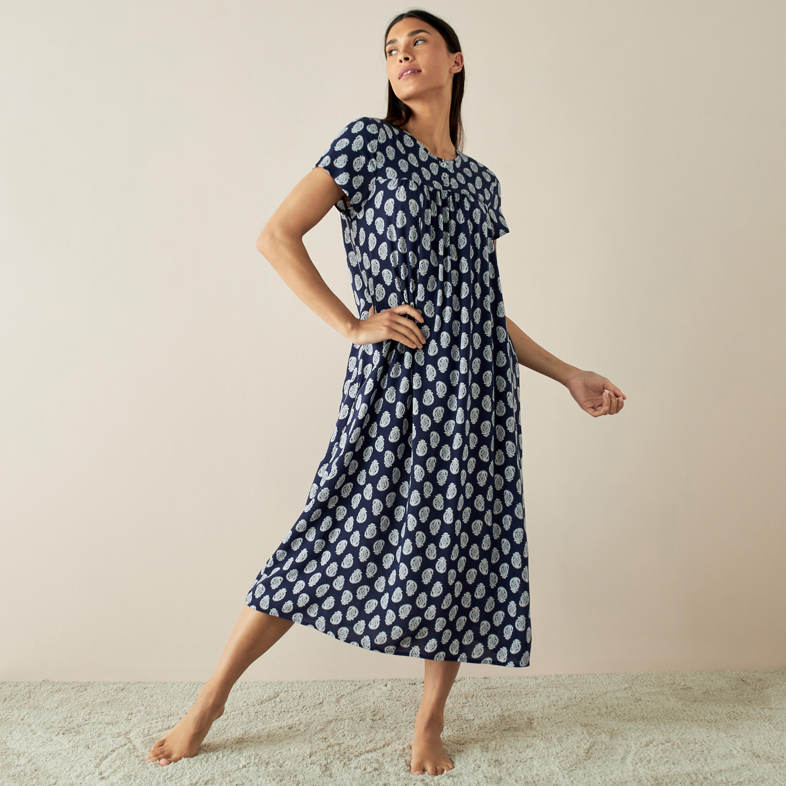 All-Over Paisley Print Night Gown with Short Sleeves-women-clothing-nightwear-nighties-image-2