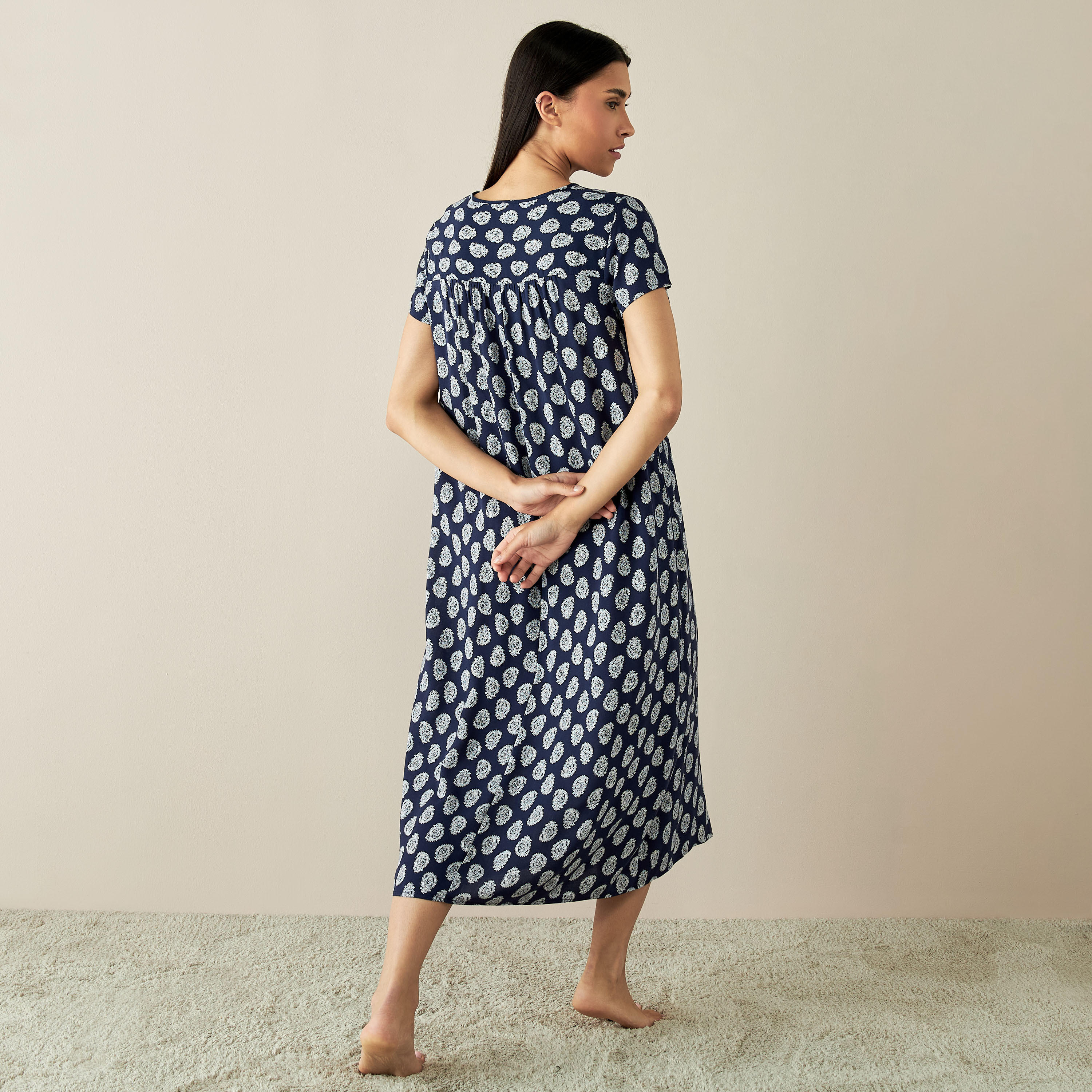 All-Over Paisley Print Night Gown with Short Sleeves-women-clothing-nightwear-nighties-image-3