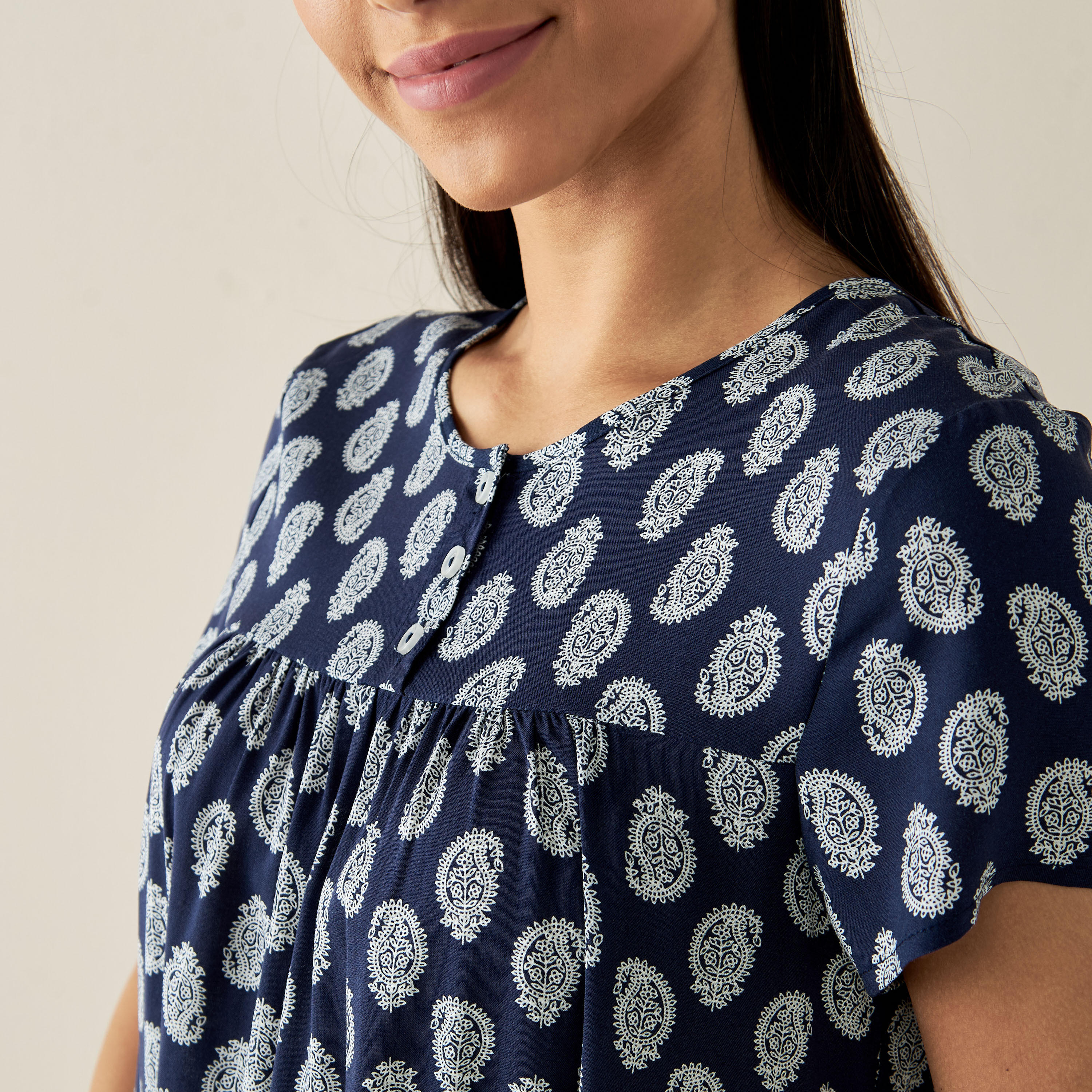 All-Over Paisley Print Night Gown with Short Sleeves-women-clothing-nightwear-nighties-image-4