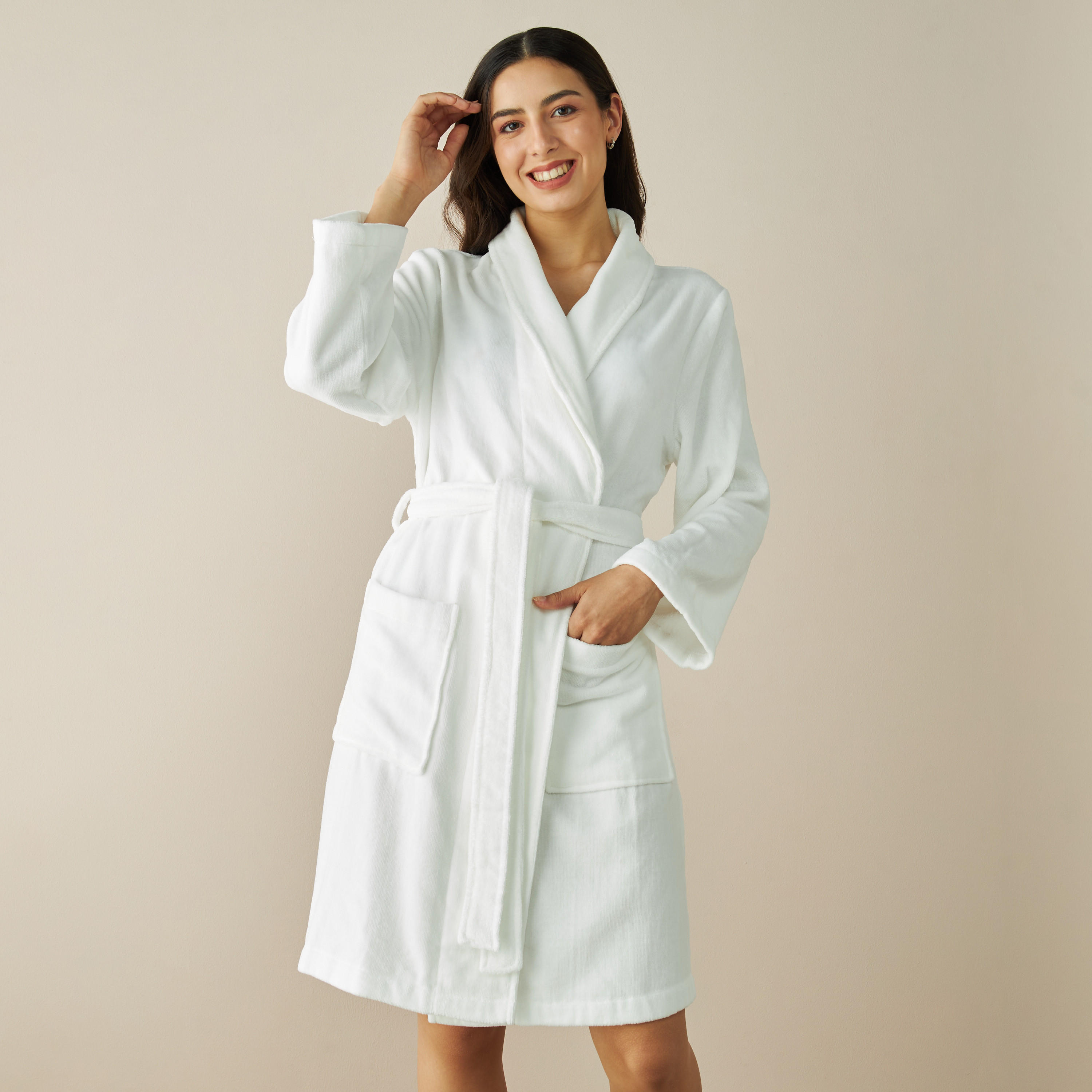 روب حمّام بارز الملمس بحزام ربط وجيوب-women-clothing-nightwear-robes-image-4