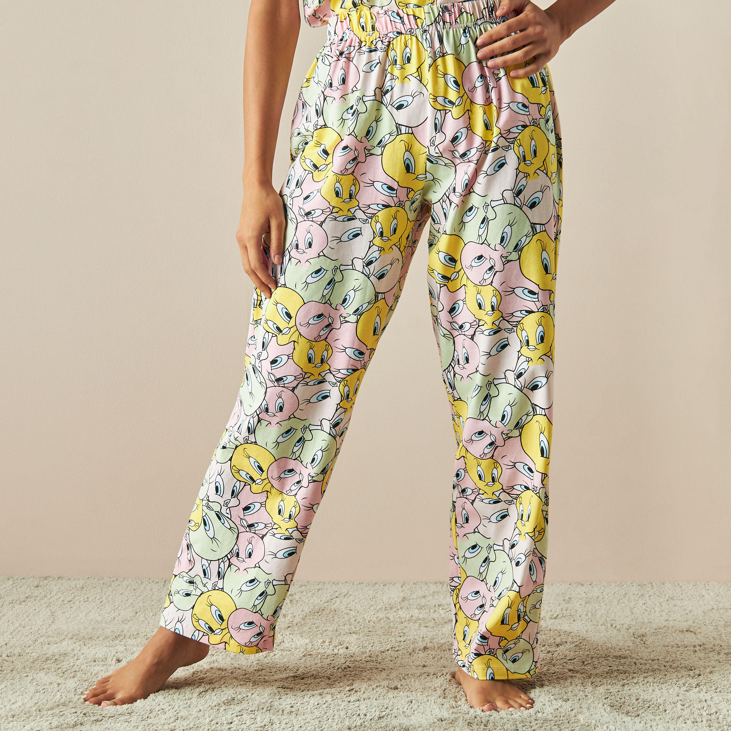 All-Over Tweety Print Shirt and Pyjama Set-women-clothing-nightwear-pyjamas-longsets-image-4